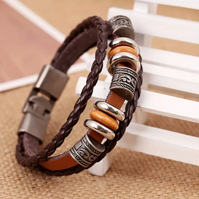 Beaded Multi-layer American Punk Leather Men's Bracelet