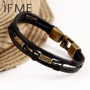 Black Brown Gold Color Fashion Latin Rope Chain Leather Bracelet And Hide Metal Buckle Decoration Retro Bracelets Man Men Gift