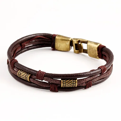 Black Brown Gold Color Fashion Latin Rope Chain Leather Bracelet And Hide Metal Buckle Decoration Retro Bracelets Man Men Gift