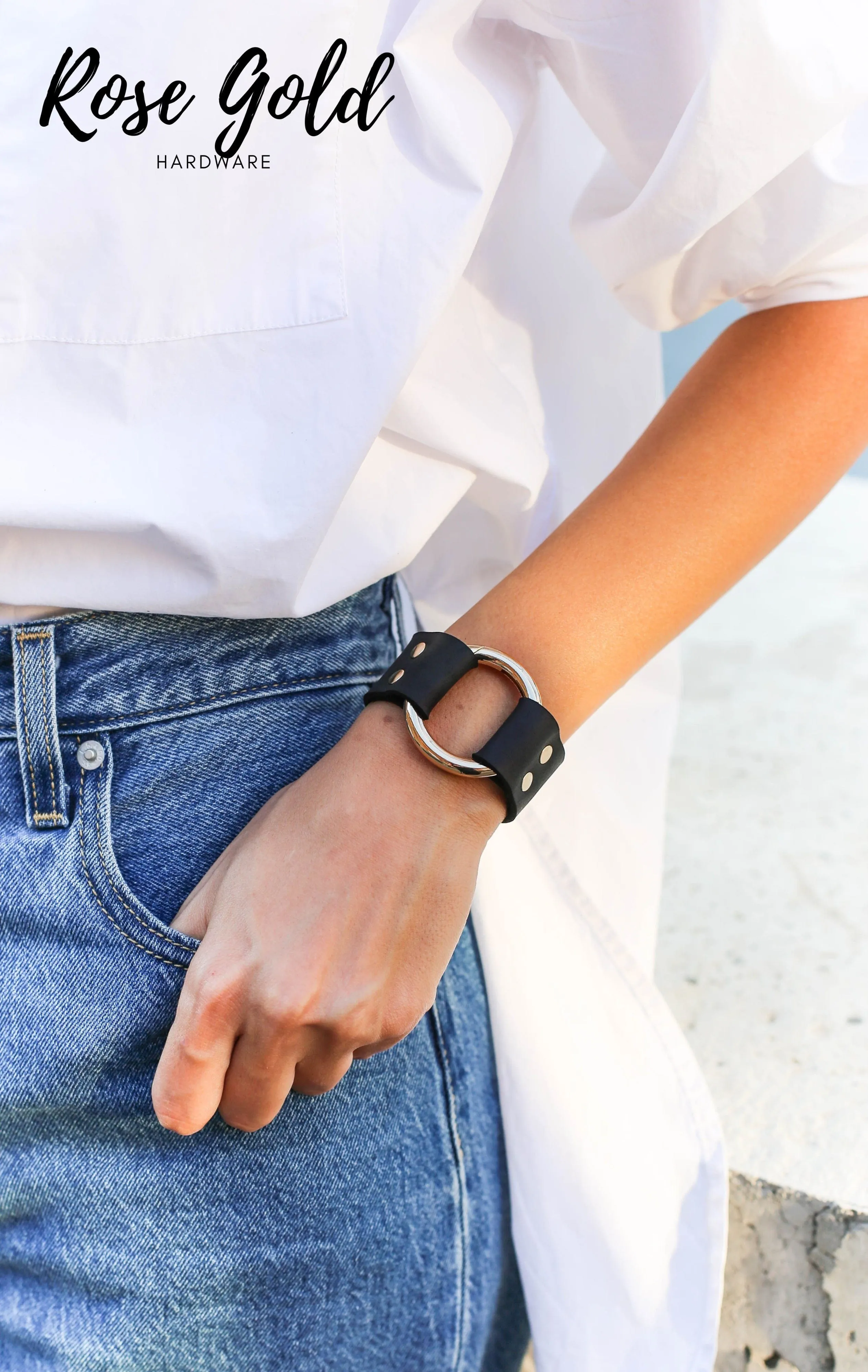 Black Unisex Leather Cuff Bracelet