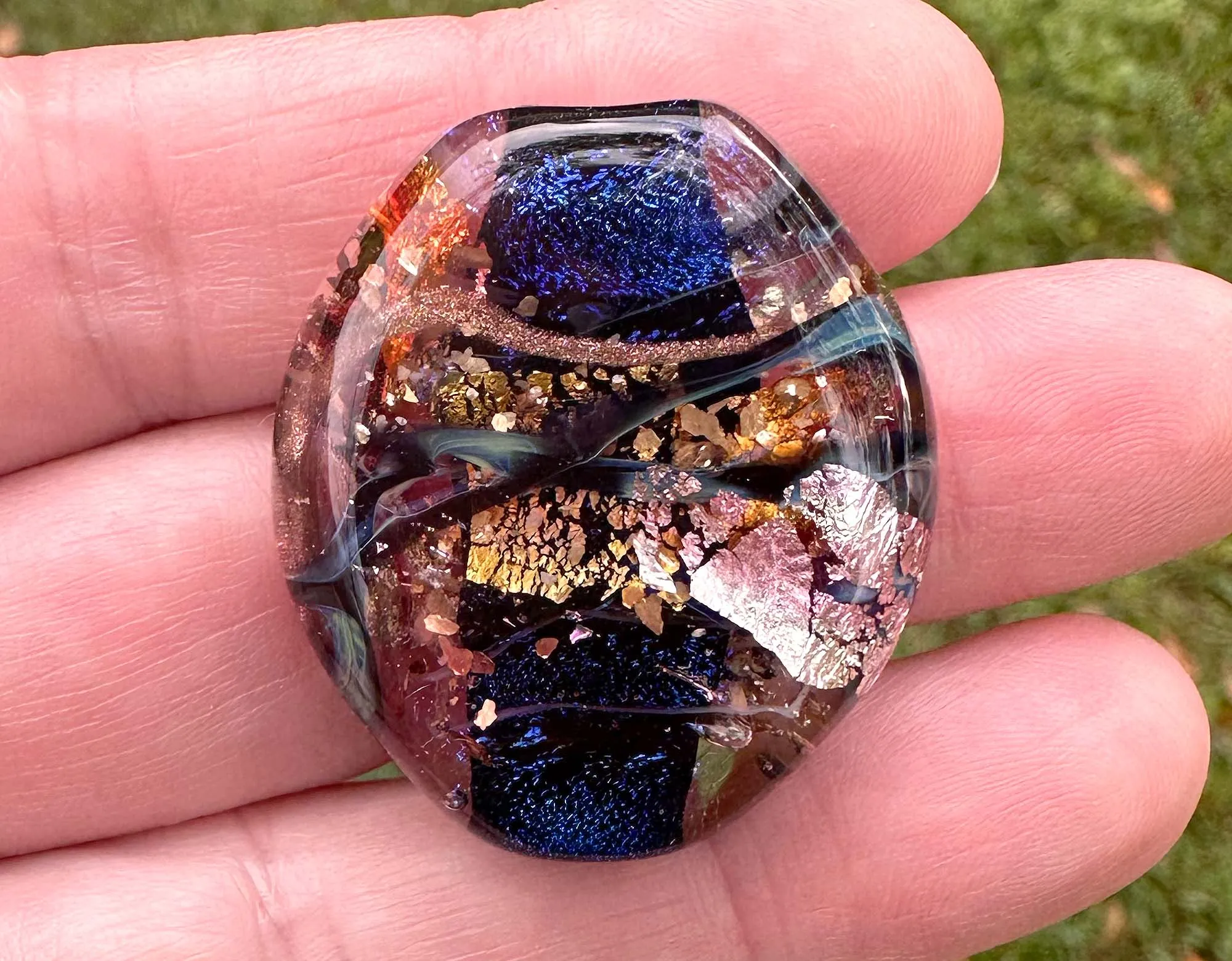 Blue Metals Dichroic Shimmer Lampwork Focal Bead SRA