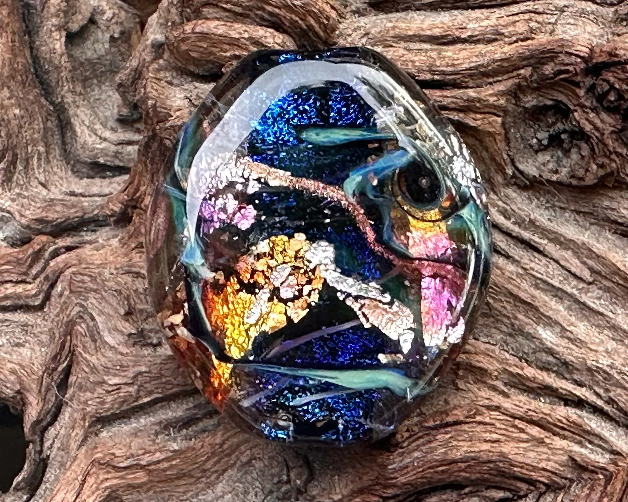 Blue Metals Dichroic Shimmer Lampwork Focal Bead SRA