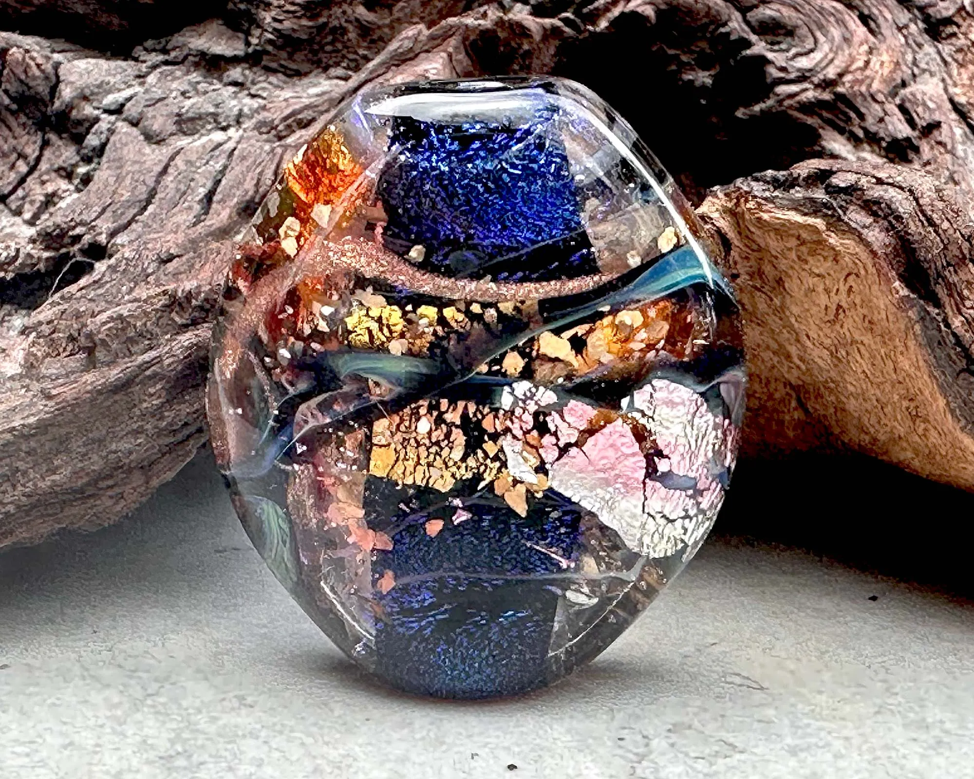 Blue Metals Dichroic Shimmer Lampwork Focal Bead SRA