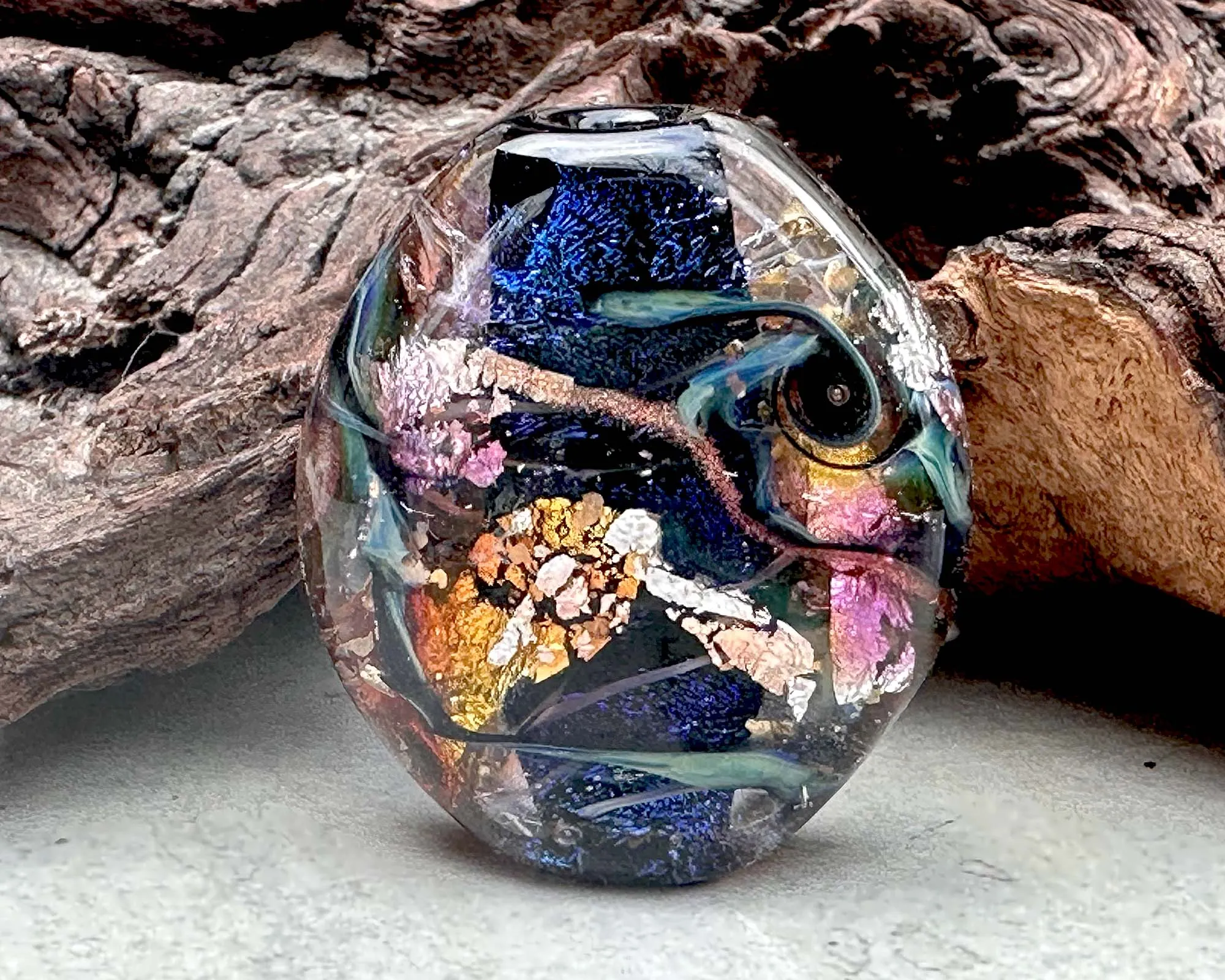 Blue Metals Dichroic Shimmer Lampwork Focal Bead SRA