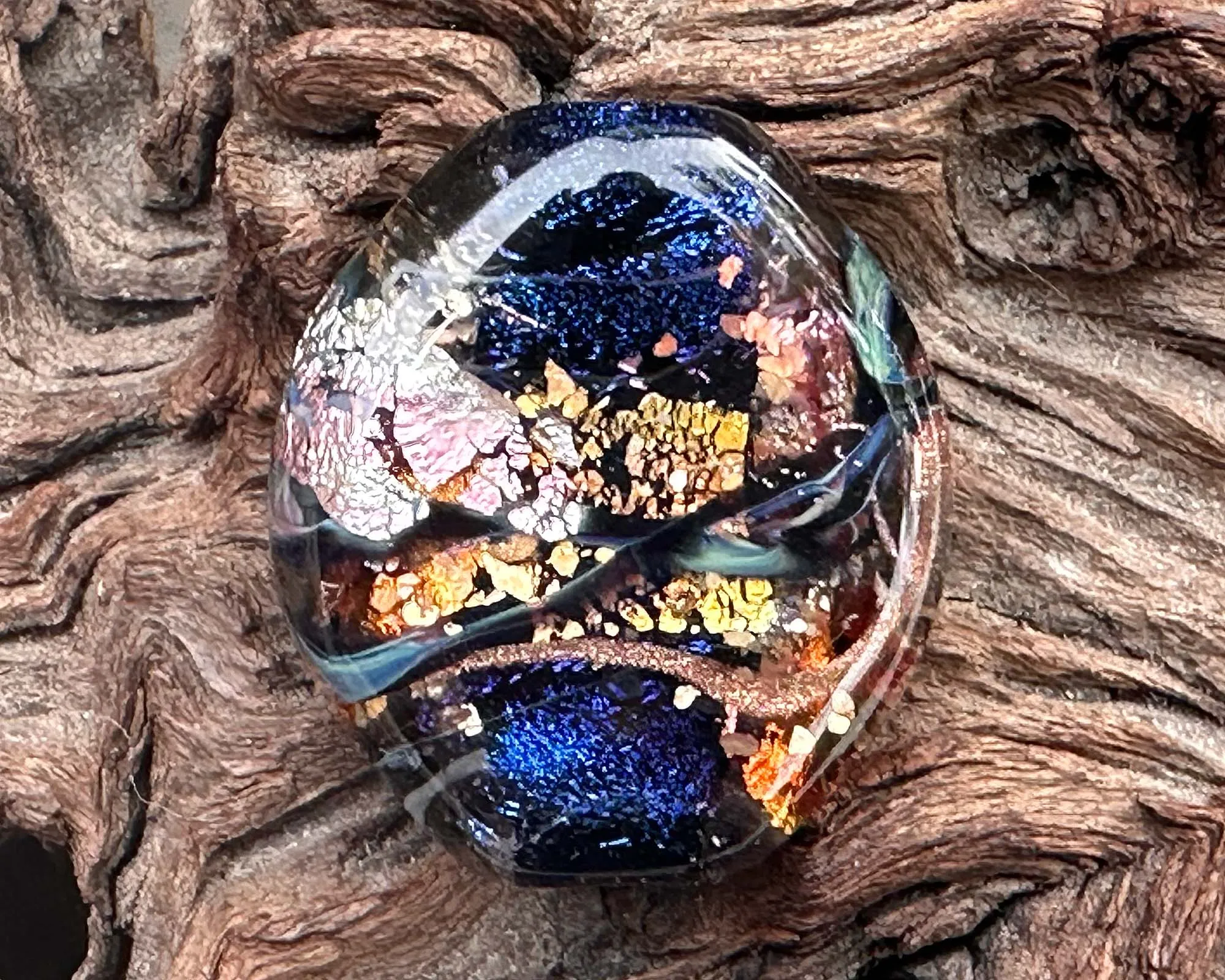 Blue Metals Dichroic Shimmer Lampwork Focal Bead SRA
