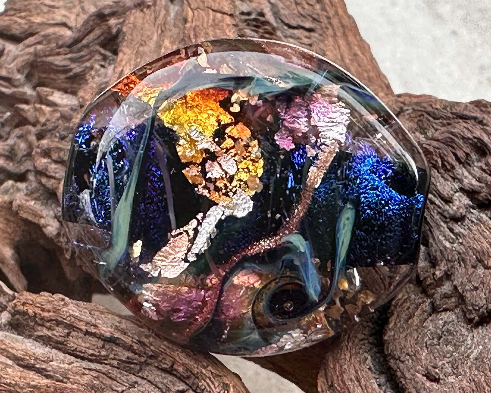Blue Metals Dichroic Shimmer Lampwork Focal Bead SRA
