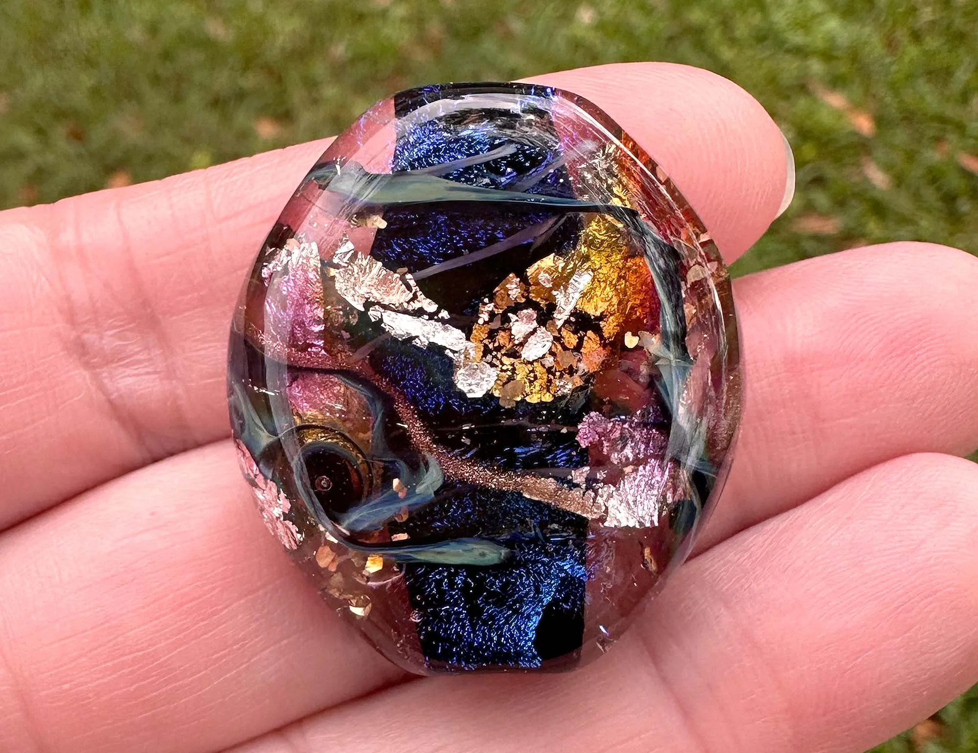 Blue Metals Dichroic Shimmer Lampwork Focal Bead SRA