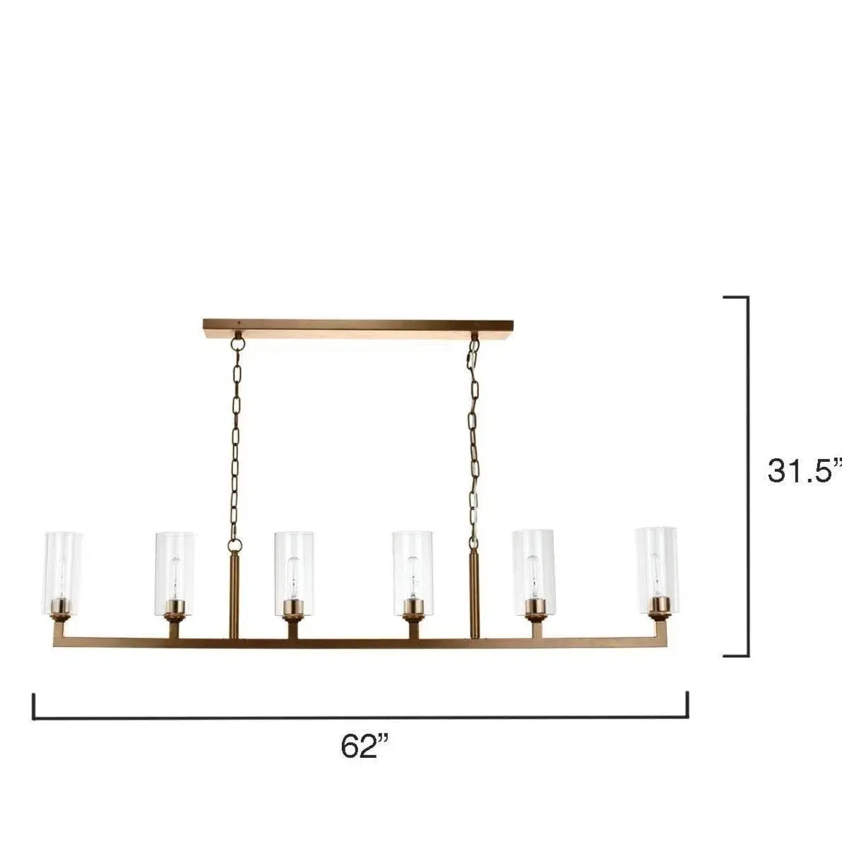 Brass & Glass Dining Room Linear 6 Light Chandelier