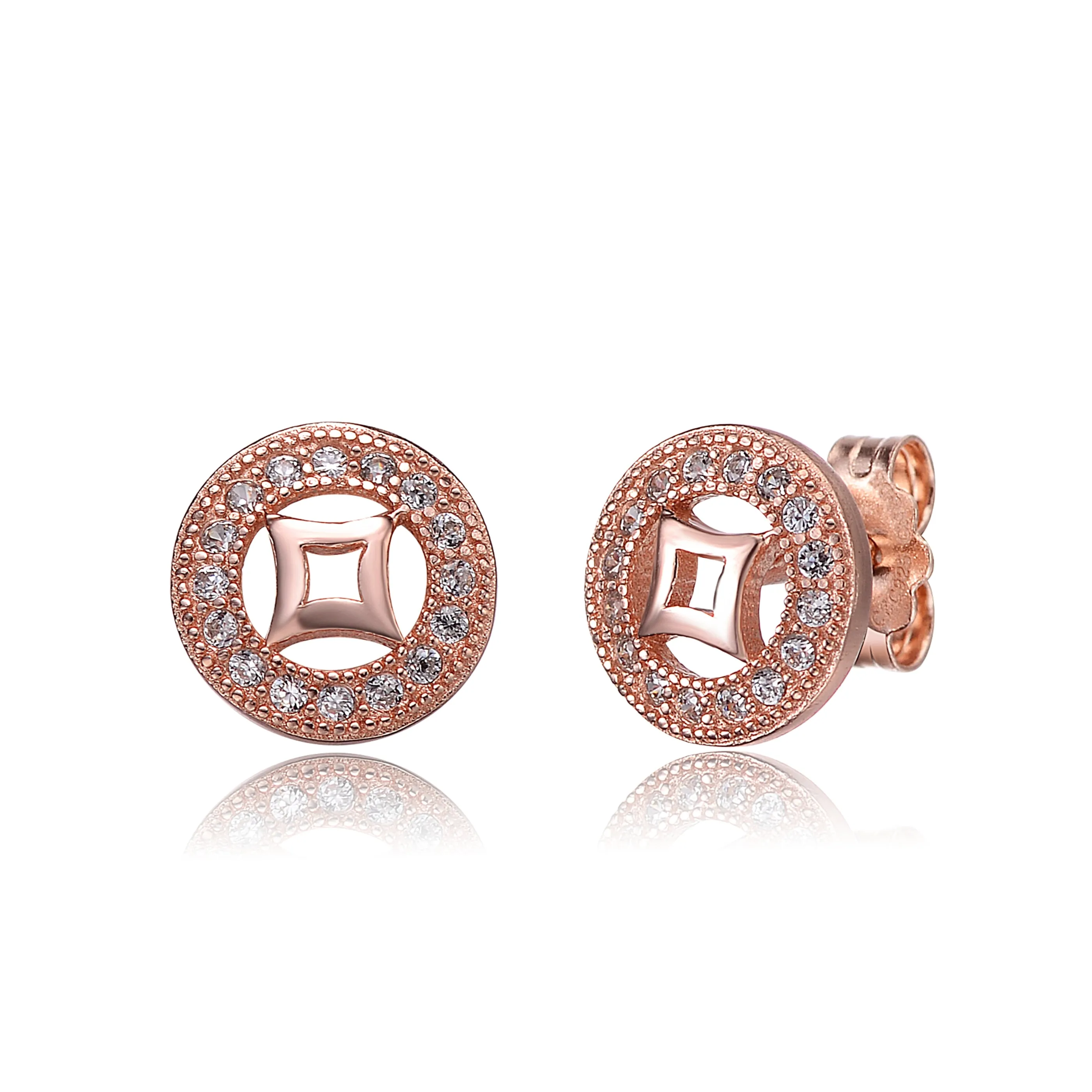Caroline Rose Plated Outlined Circle Design Earrings