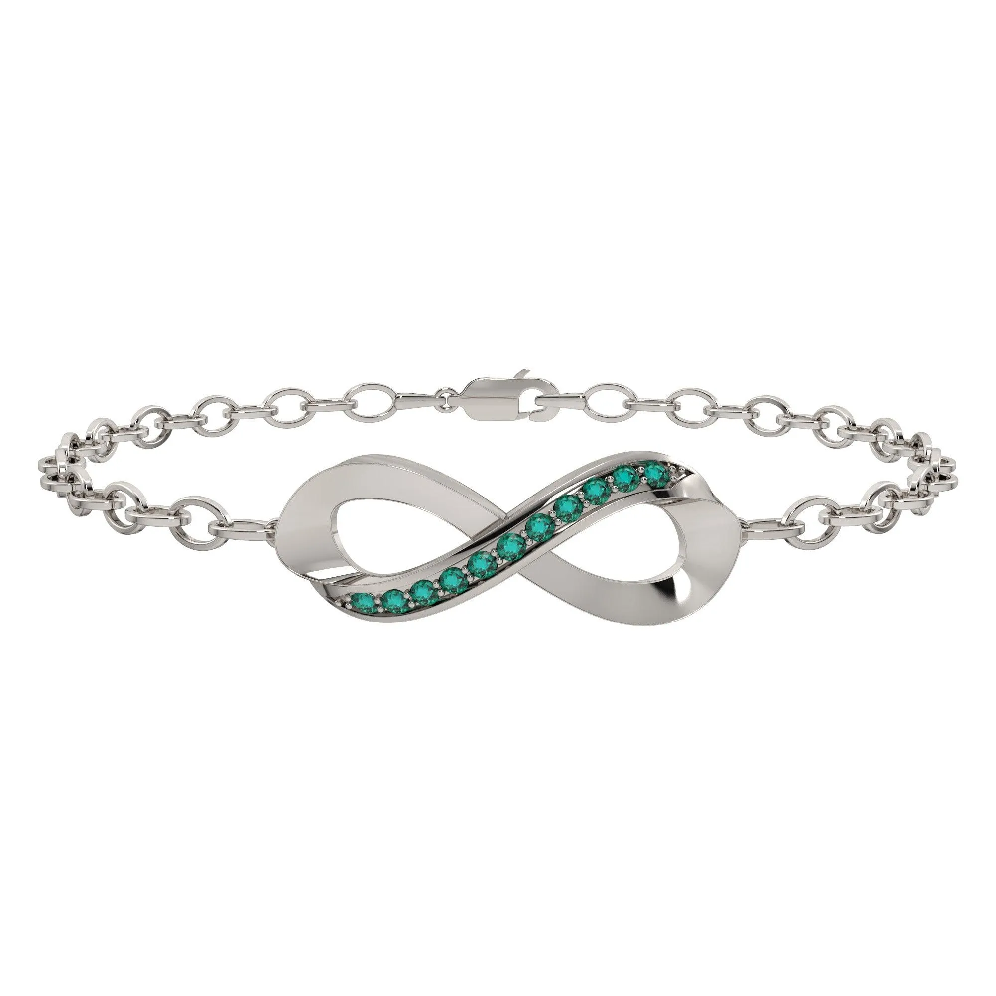 Created Emerald Infinity Bracelet in Sterling Silver