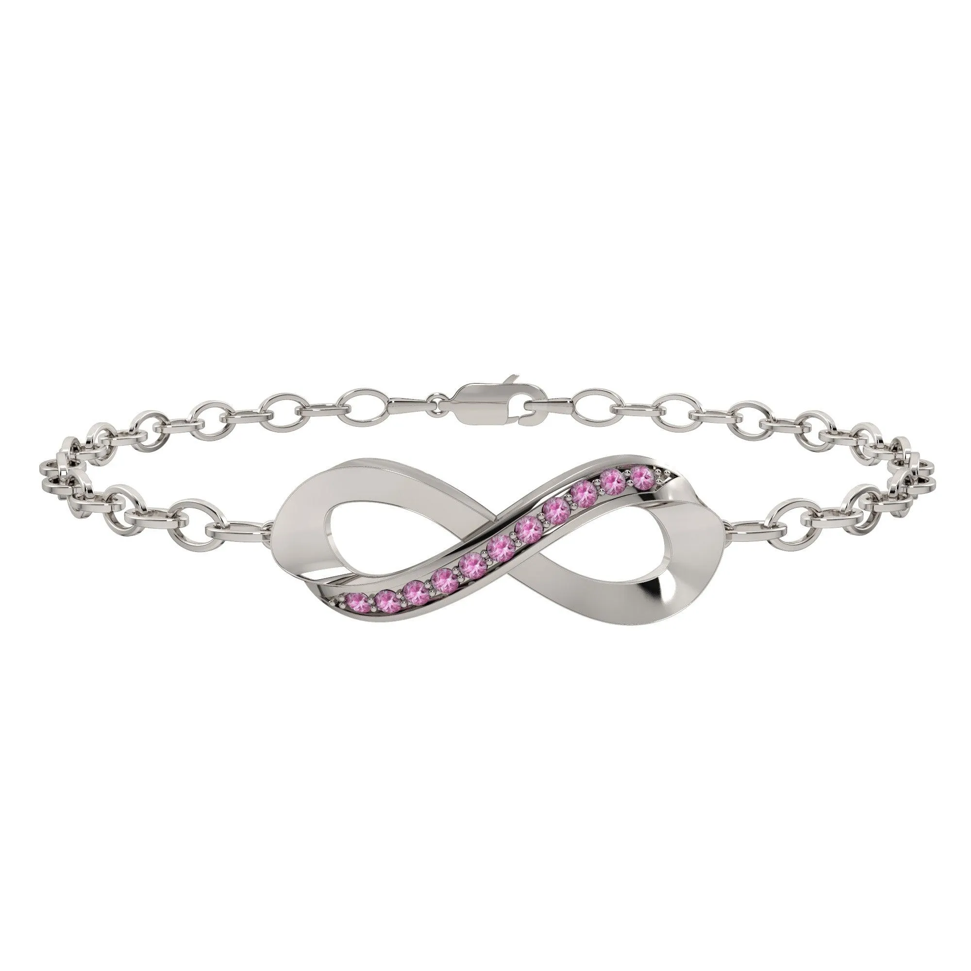 Created Pink Sapphire Infinity Bracelet in Sterling Silver