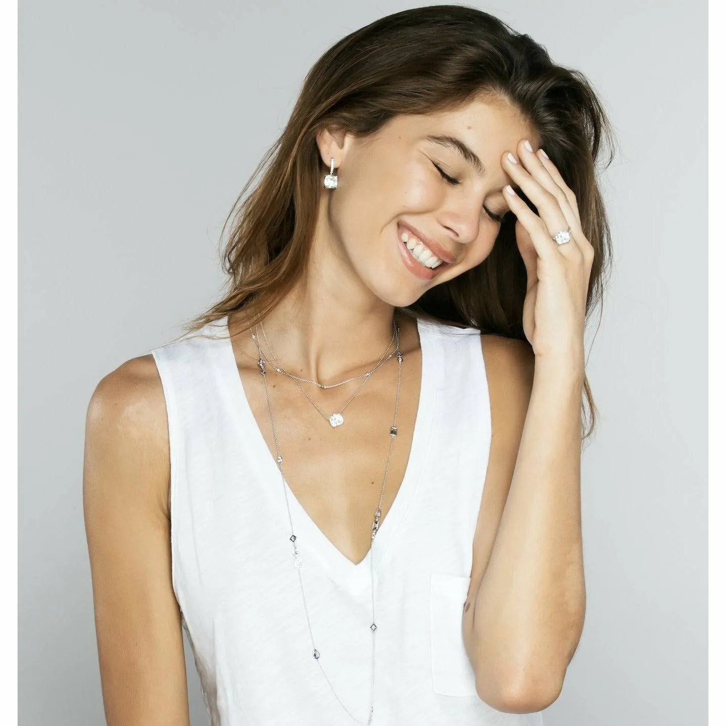 CRISLU Bliss Cushion Cut Necklace finished in  Platinum  Finish  or Finished in 18KT Gold