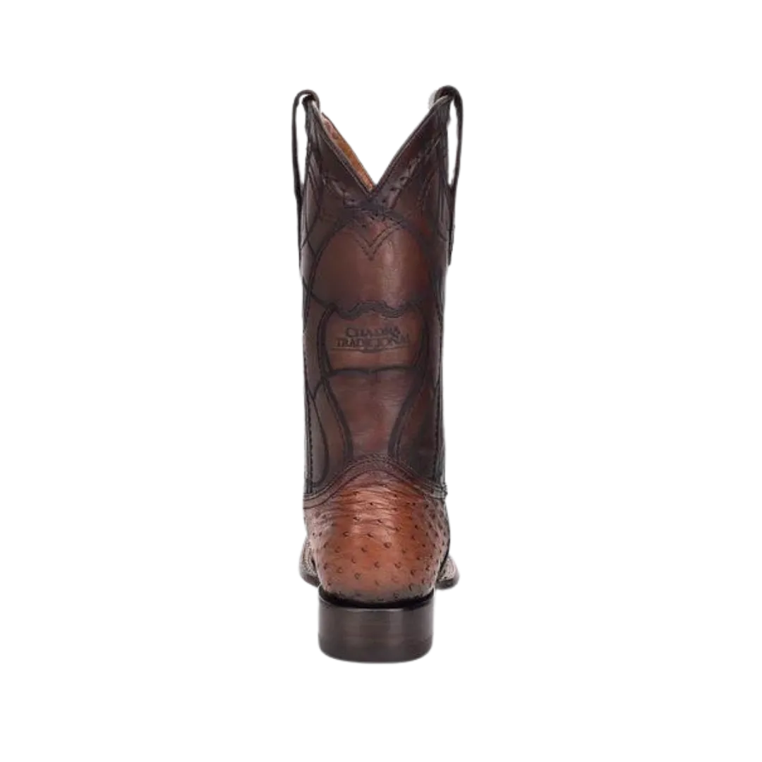Cuadra Men's Brown Ostrich Laser & Embroidery Square Toe Boot