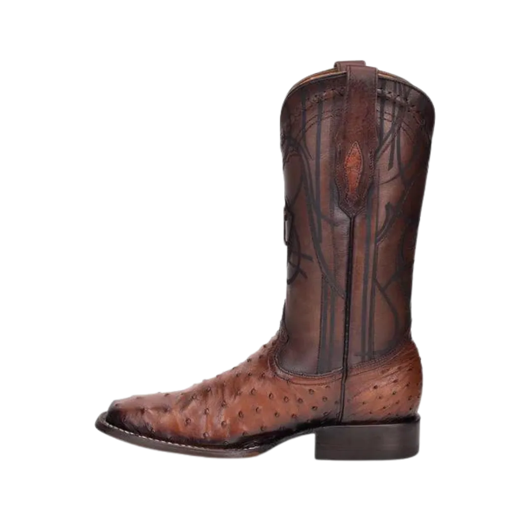 Cuadra Men's Brown Ostrich Laser & Embroidery Square Toe Boot