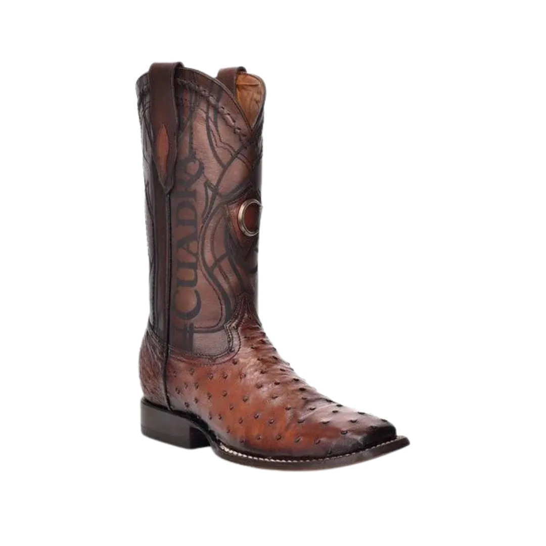 Cuadra Men's Brown Ostrich Laser & Embroidery Square Toe Boot