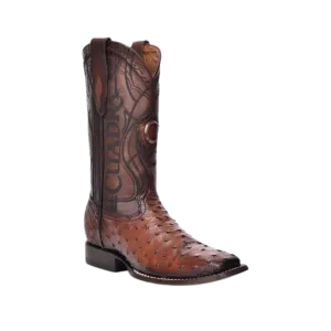 Cuadra Men's Brown Ostrich Laser & Embroidery Square Toe Boot