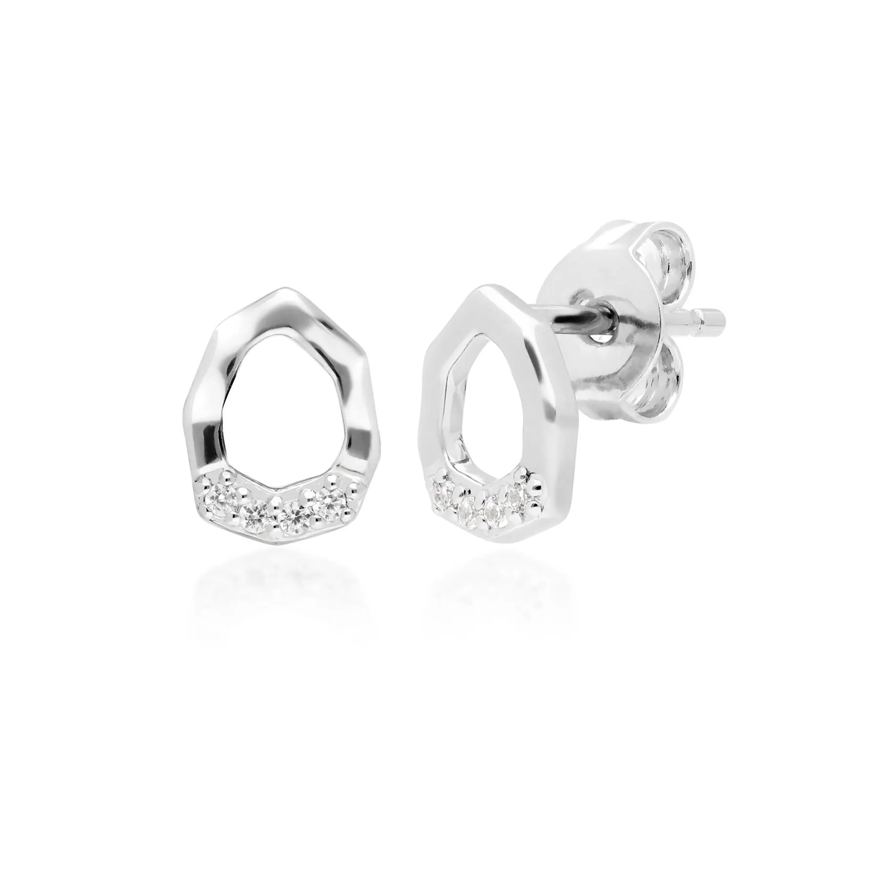 Diamant Pave Asymmetrischer Anhänger & Ohrstecker Satz in 9ct Weiß Gold