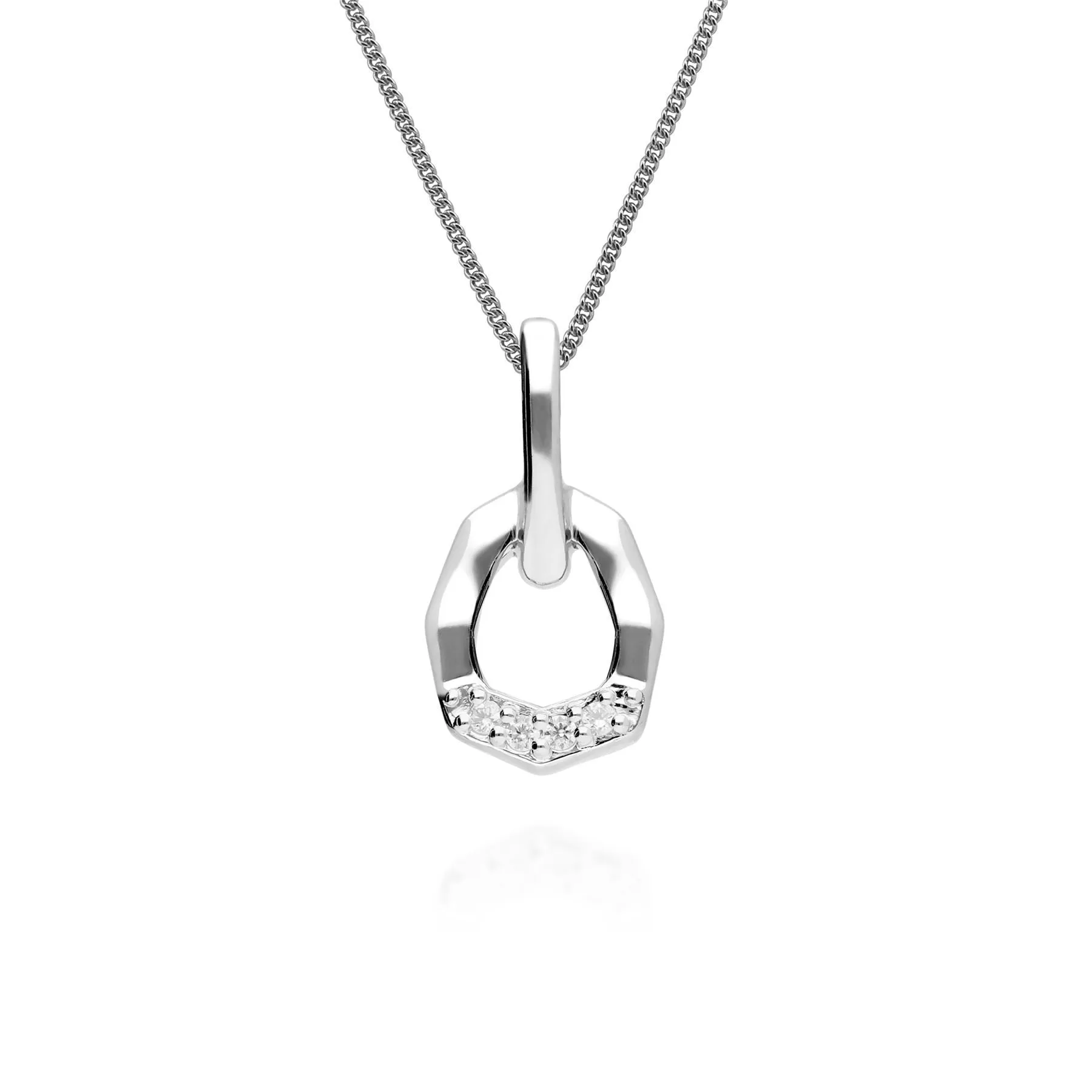 Diamant Pave Asymmetrischer Anhänger & Ohrstecker Satz in 9ct Weiß Gold