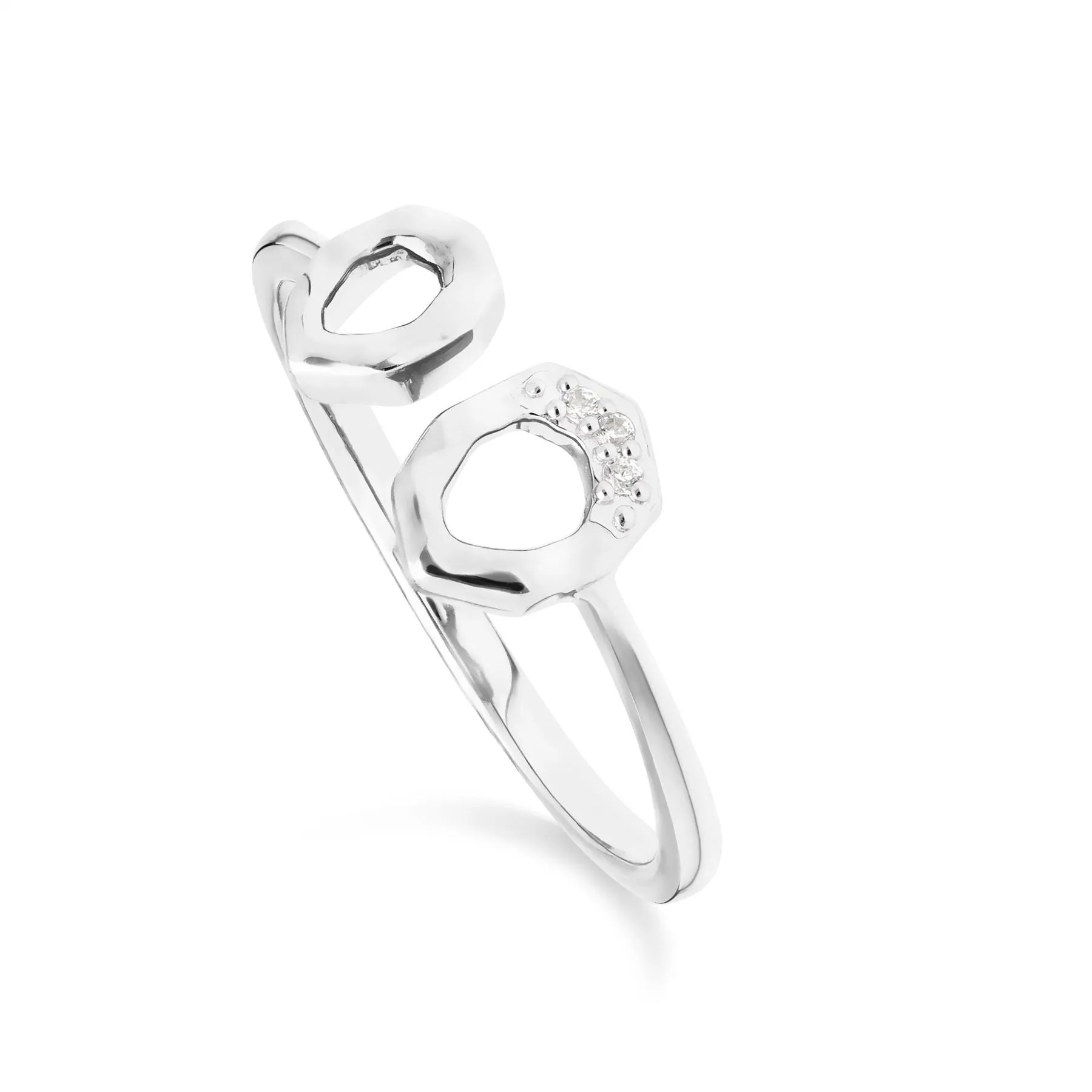 Diamant Pave Asymmetrischer Ohrstecker & Ring Satz in 9ct Weiß Gold