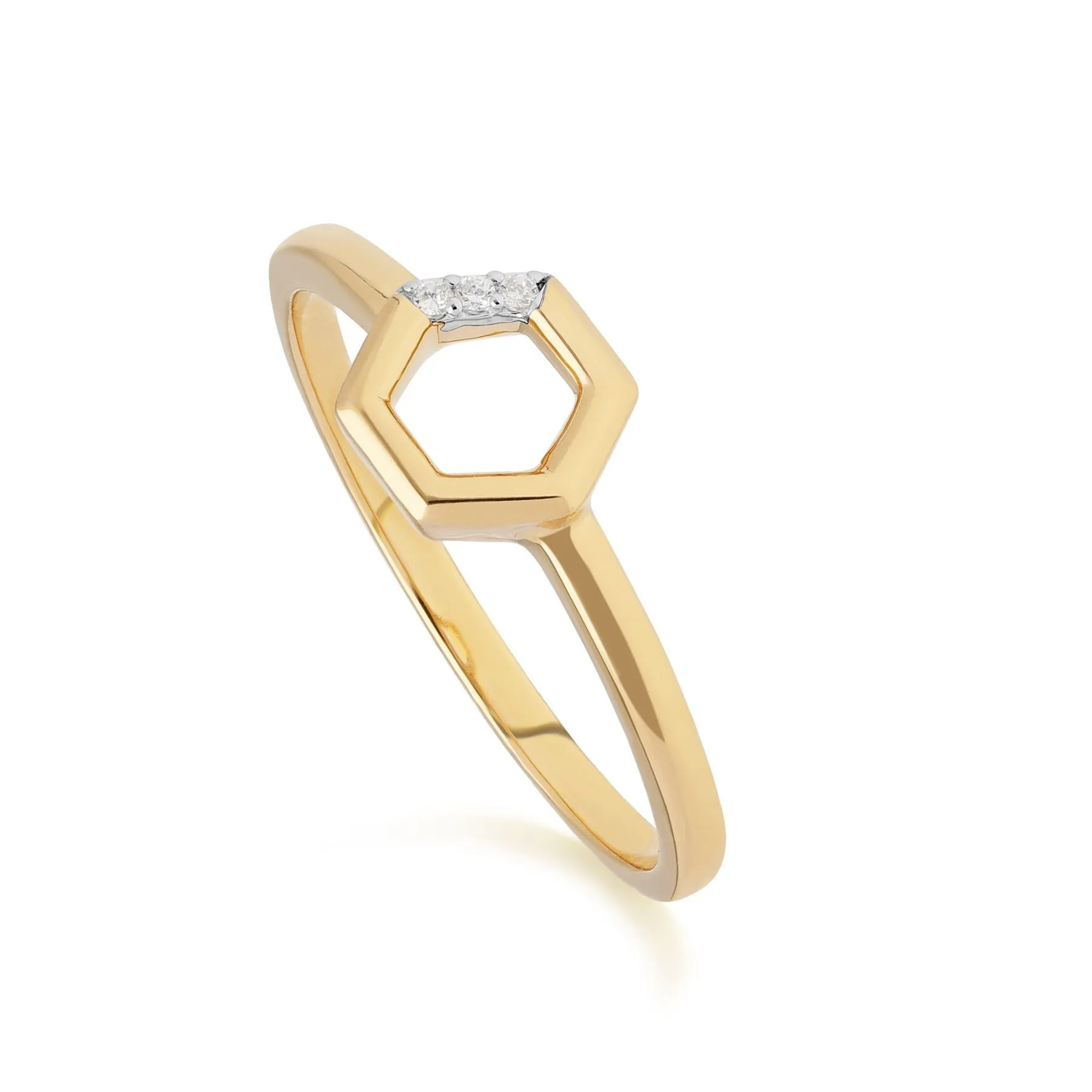 Diamant Pave Hexagon Ohrstecker & Ring Satz in 9ct Gelb Gold