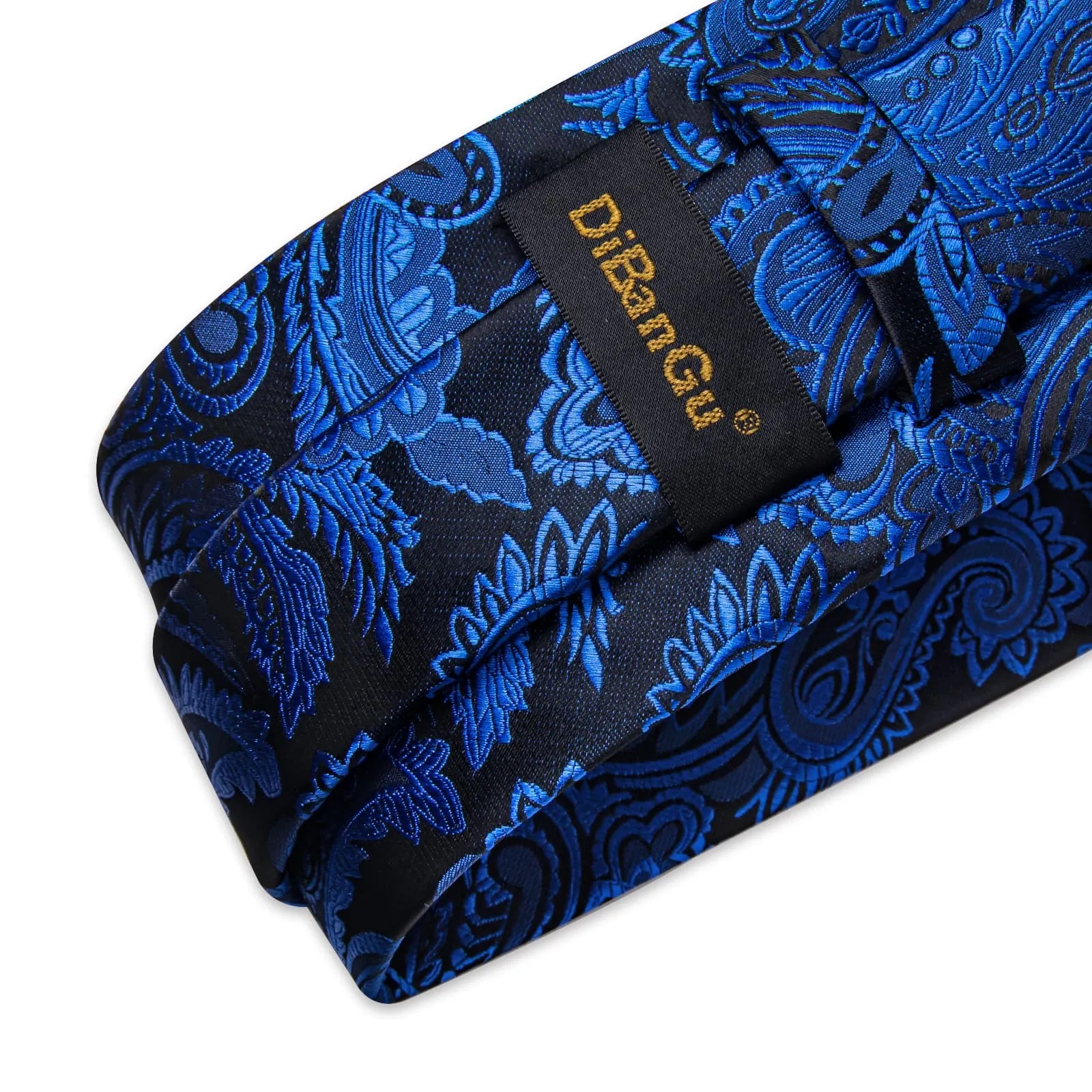 DiBanGu Dress Tie Persian Blue Paisley Mens Work Silk Tie Pocket Square Cufflinks Set