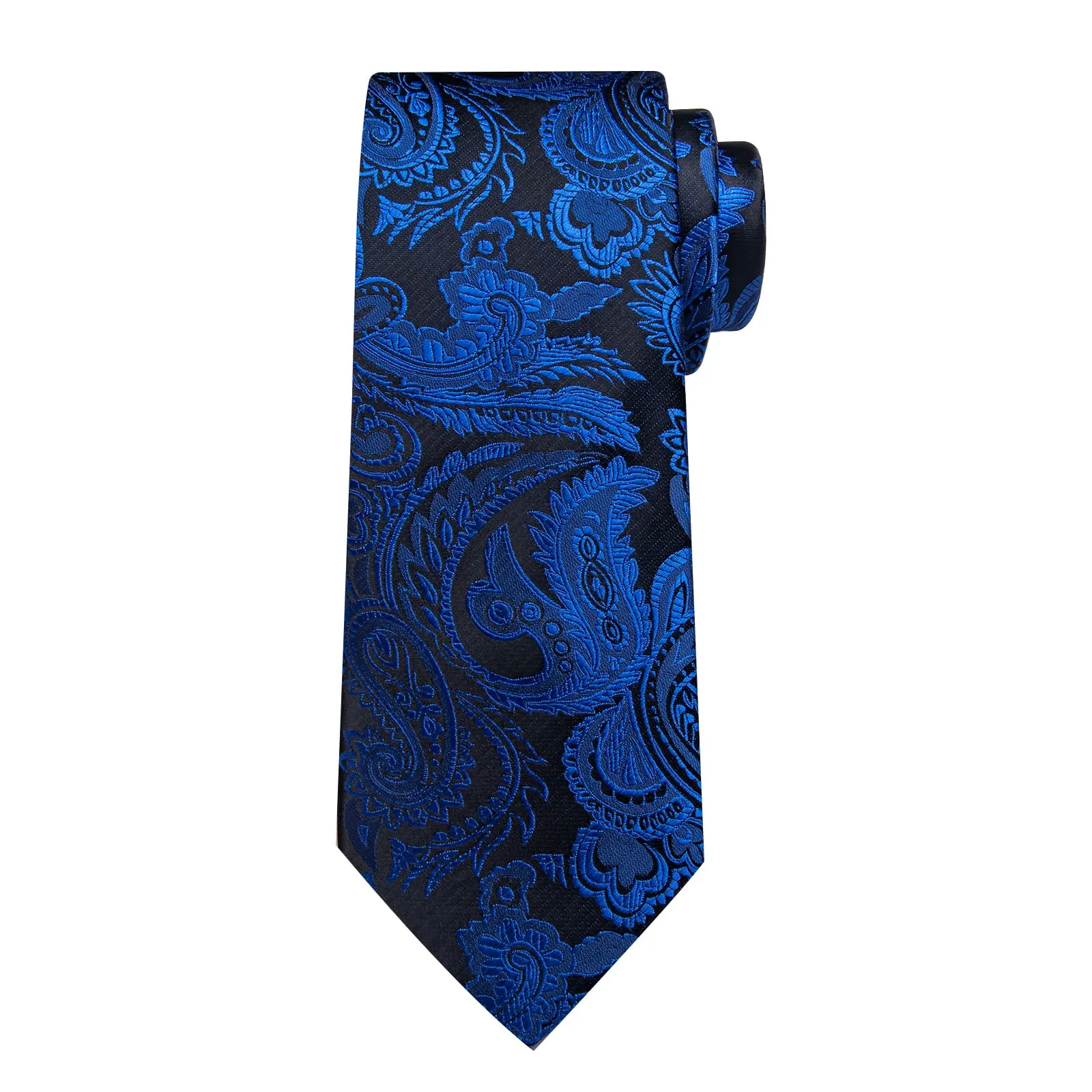 DiBanGu Dress Tie Persian Blue Paisley Mens Work Silk Tie Pocket Square Cufflinks Set