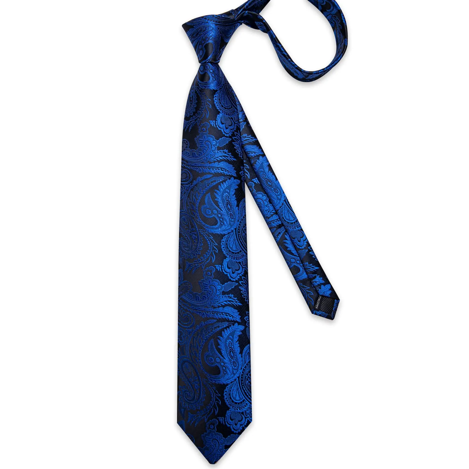 DiBanGu Dress Tie Persian Blue Paisley Mens Work Silk Tie Pocket Square Cufflinks Set