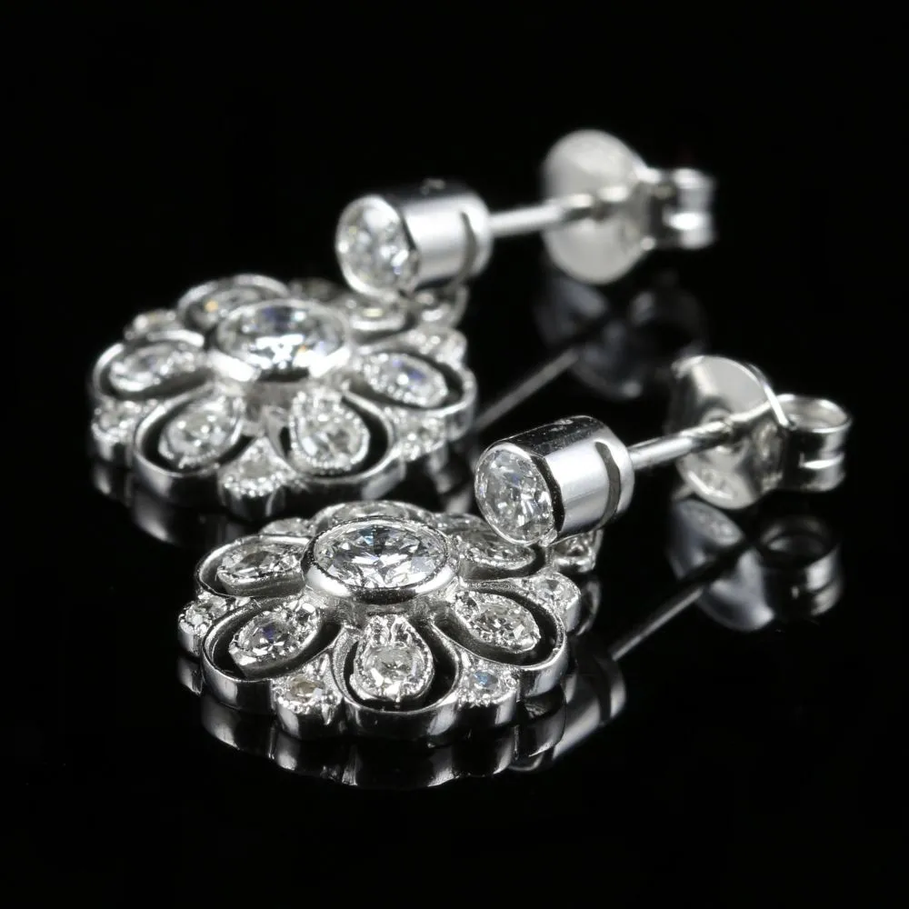 Edwardian 2.40Ct Old Cut Diamond 18Ct White Gold Earrings