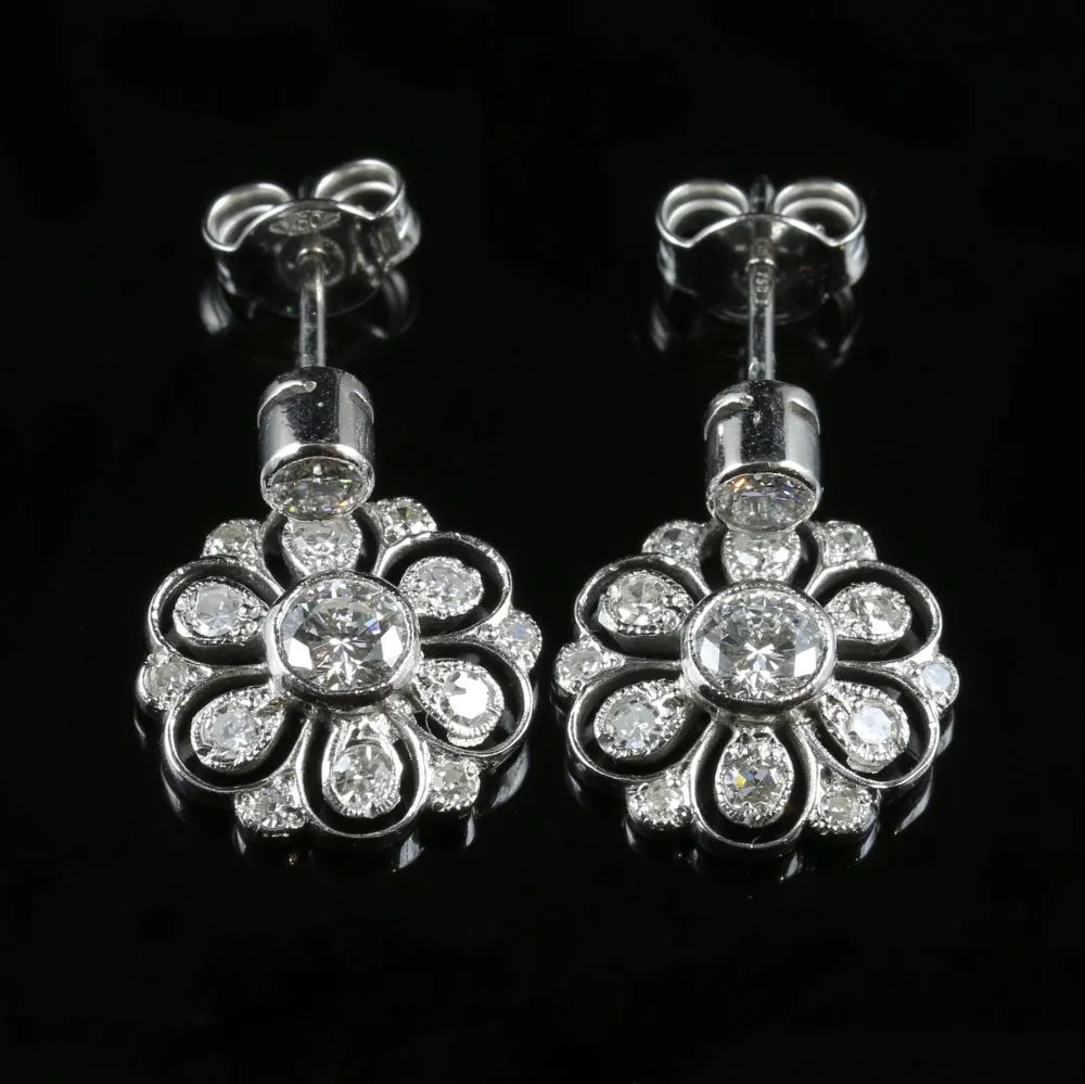 Edwardian 2.40Ct Old Cut Diamond 18Ct White Gold Earrings