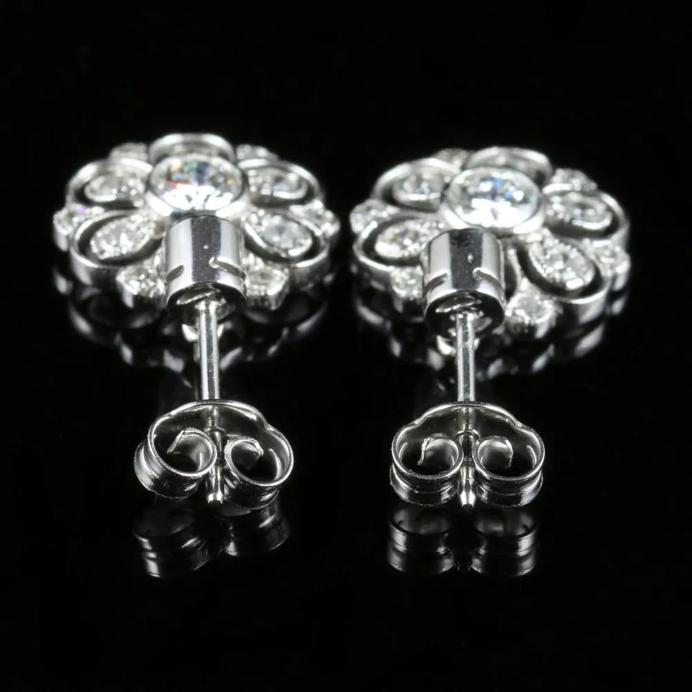 Edwardian 2.40Ct Old Cut Diamond 18Ct White Gold Earrings