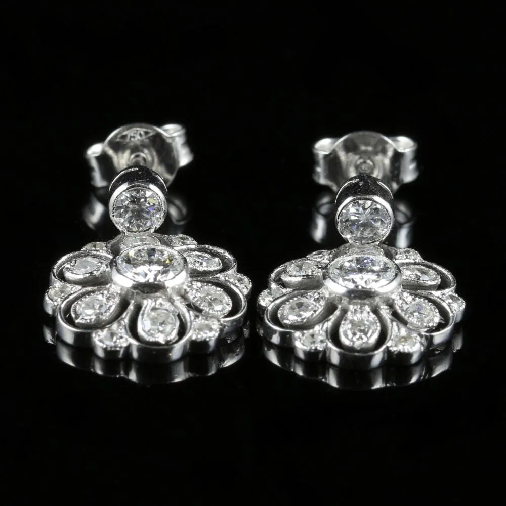 Edwardian 2.40Ct Old Cut Diamond 18Ct White Gold Earrings