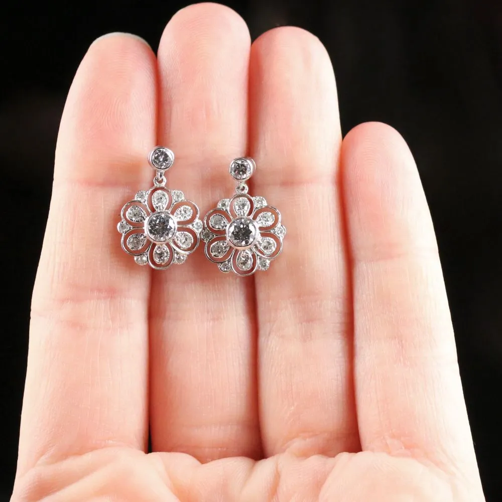 Edwardian 2.40Ct Old Cut Diamond 18Ct White Gold Earrings