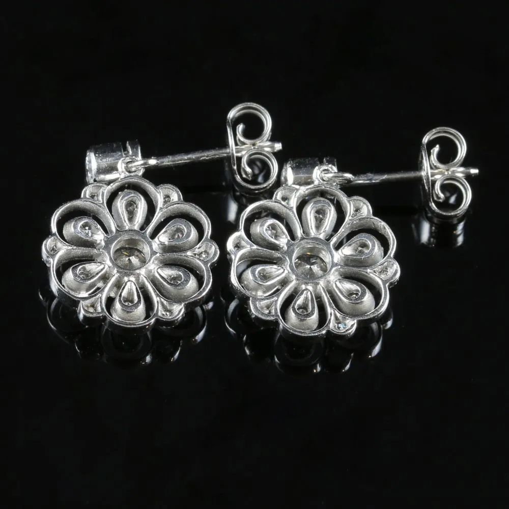 Edwardian 2.40Ct Old Cut Diamond 18Ct White Gold Earrings