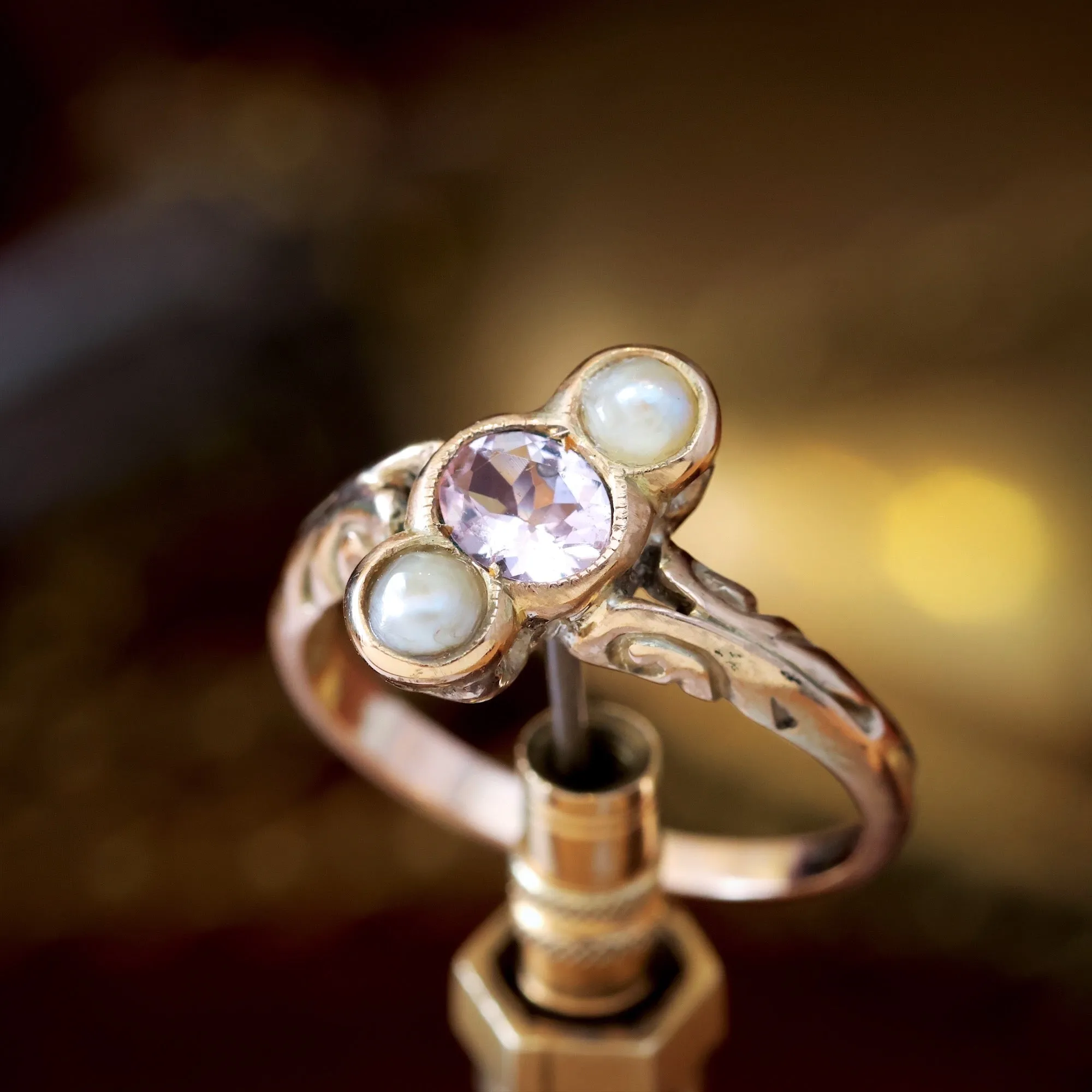 Edwardian Pearl and Morganite Dress Ring