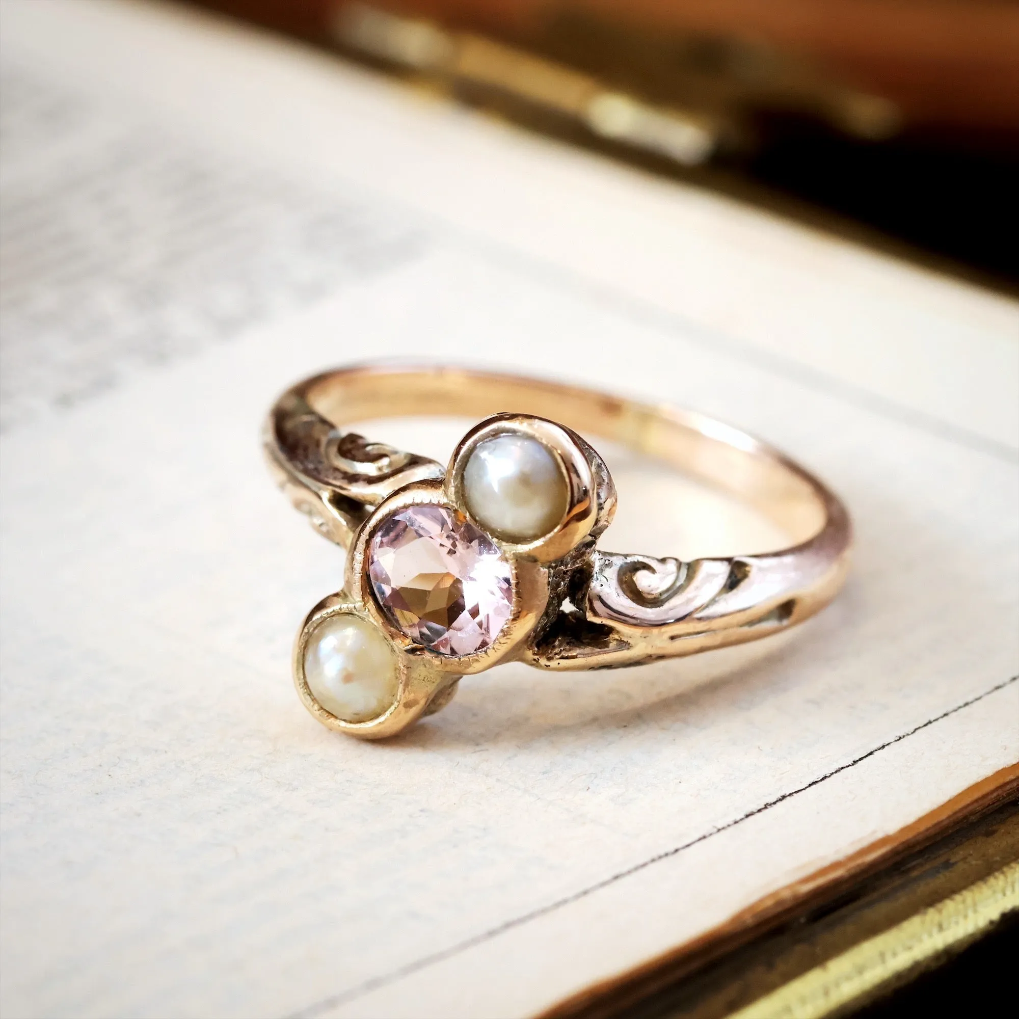 Edwardian Pearl and Morganite Dress Ring