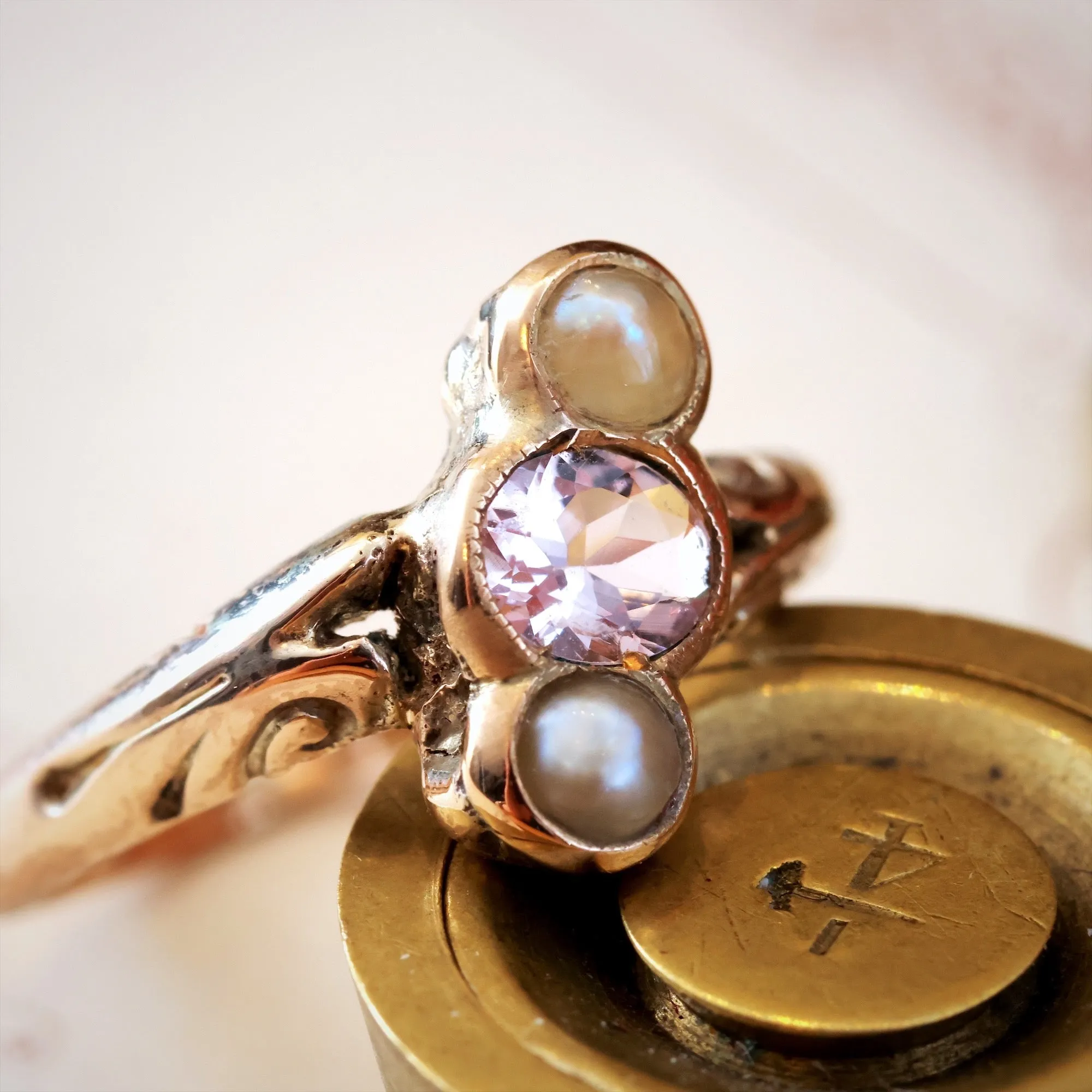 Edwardian Pearl and Morganite Dress Ring