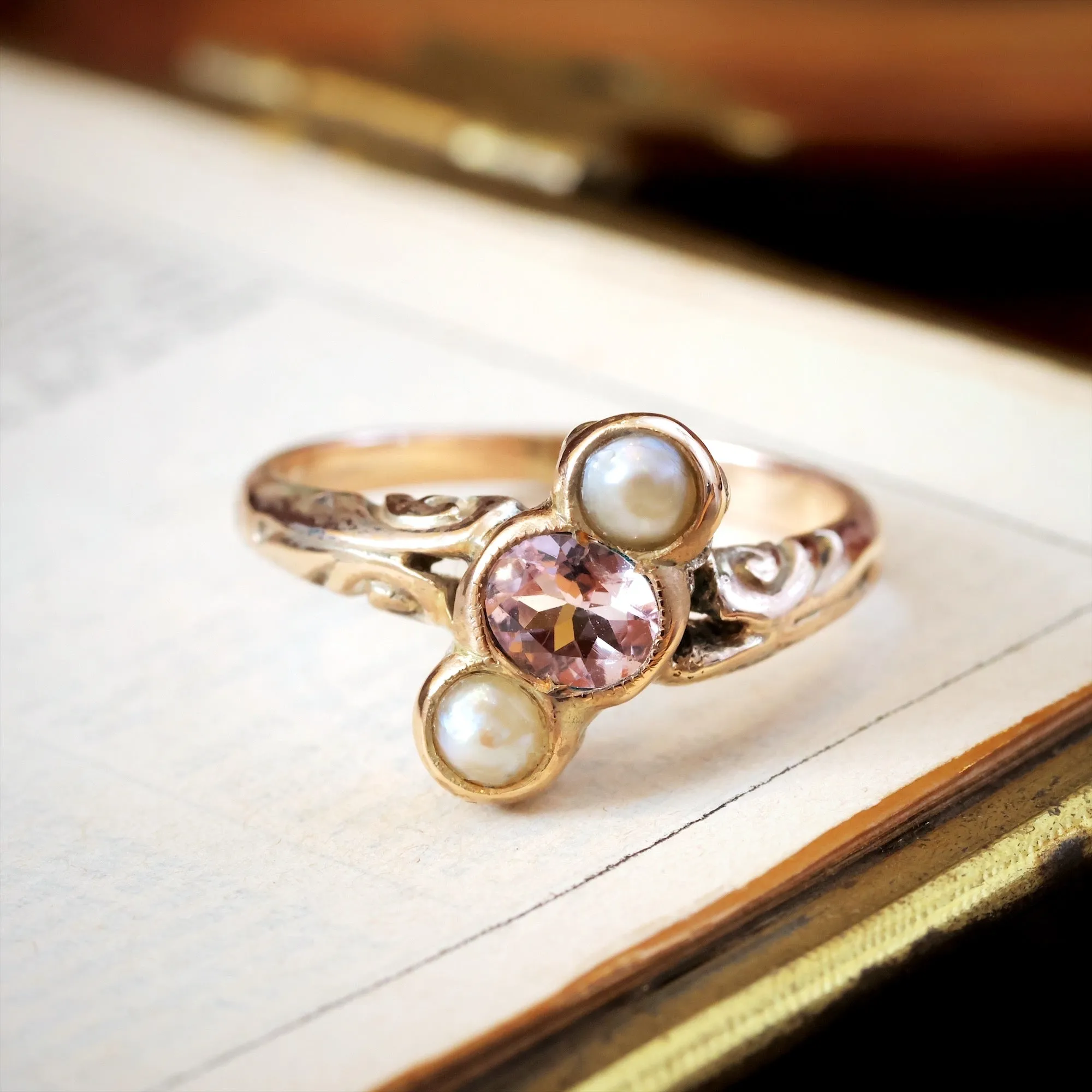 Edwardian Pearl and Morganite Dress Ring
