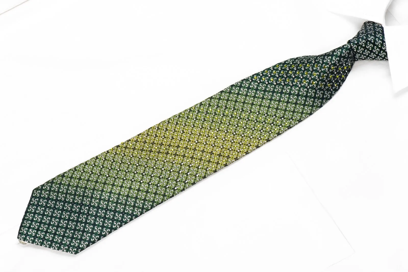 Elle Homme Men's Crystal Silk Neckties Green Silver Cartouche On Navy With Sparkles