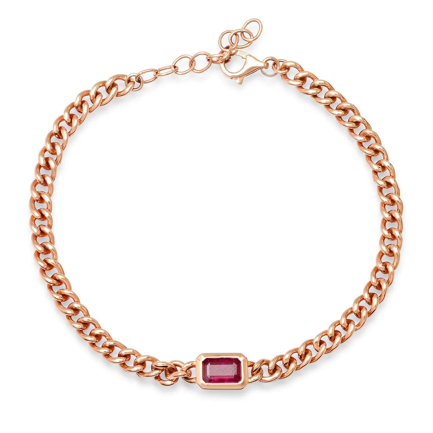 Emerald Cut Ruby with Gold Frame Cuban Link Chain Bracelet