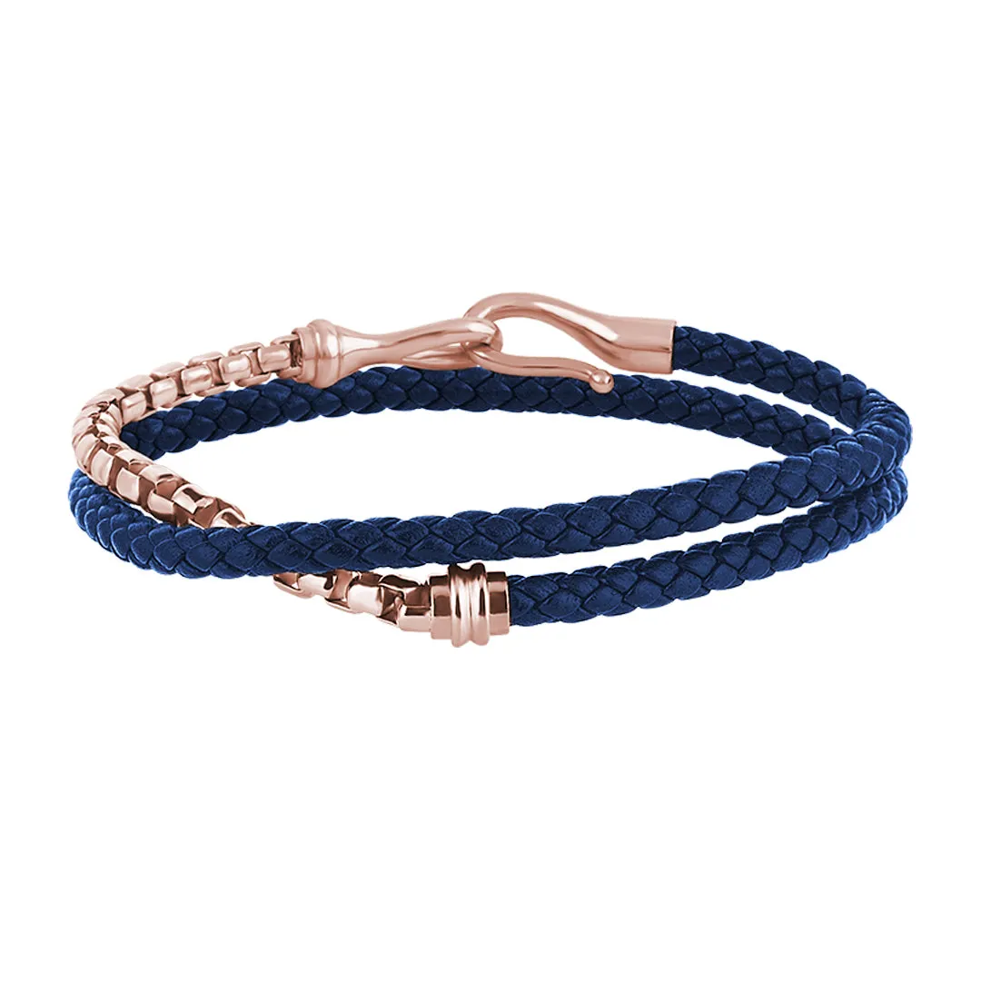 Fish Hook Leather & Box Chain Wrap Bracelet in Gold