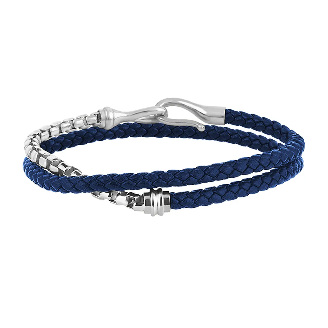 Fish Hook Leather & Box Chain Wrap Bracelet in Gold