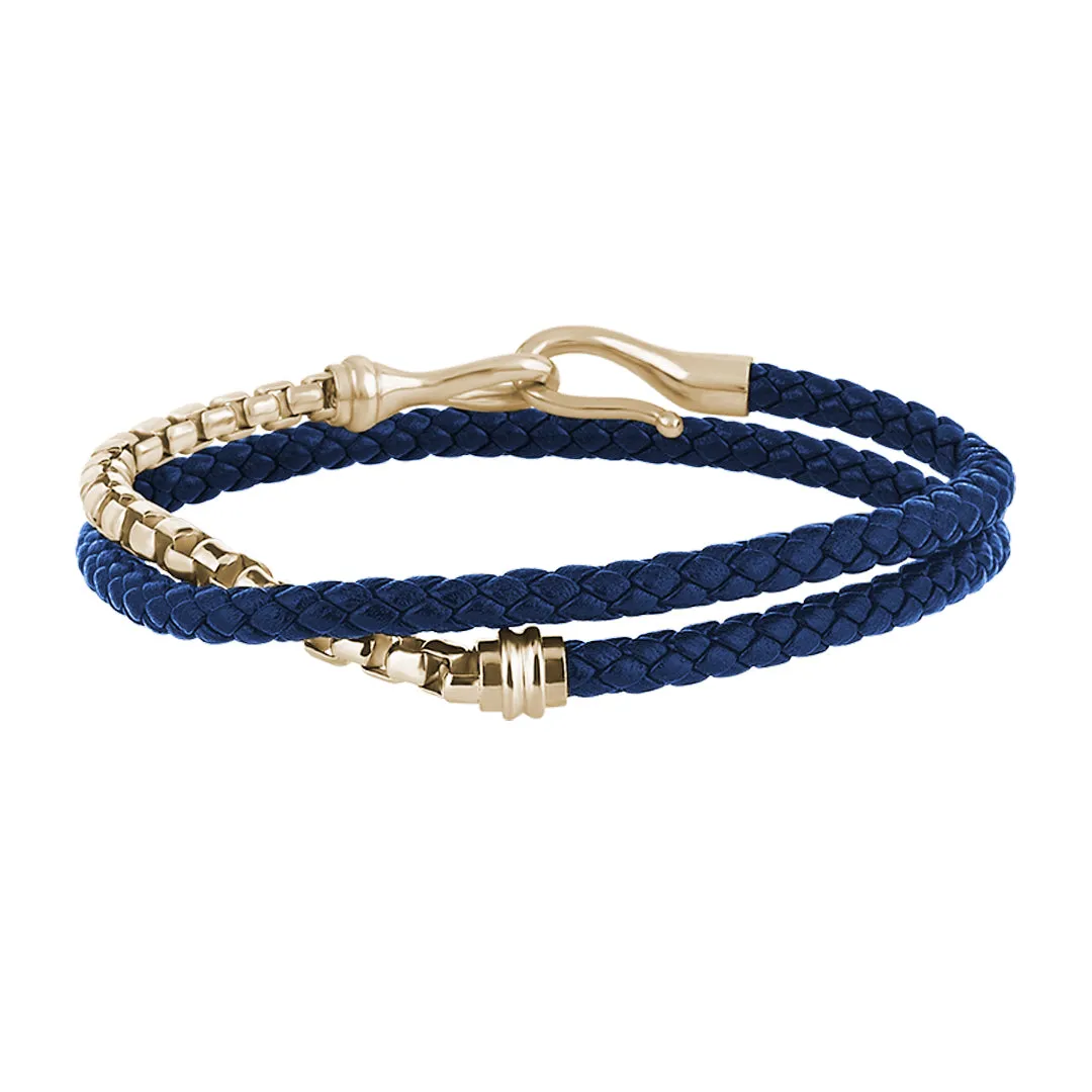 Fish Hook Leather & Box Chain Wrap Bracelet in Gold