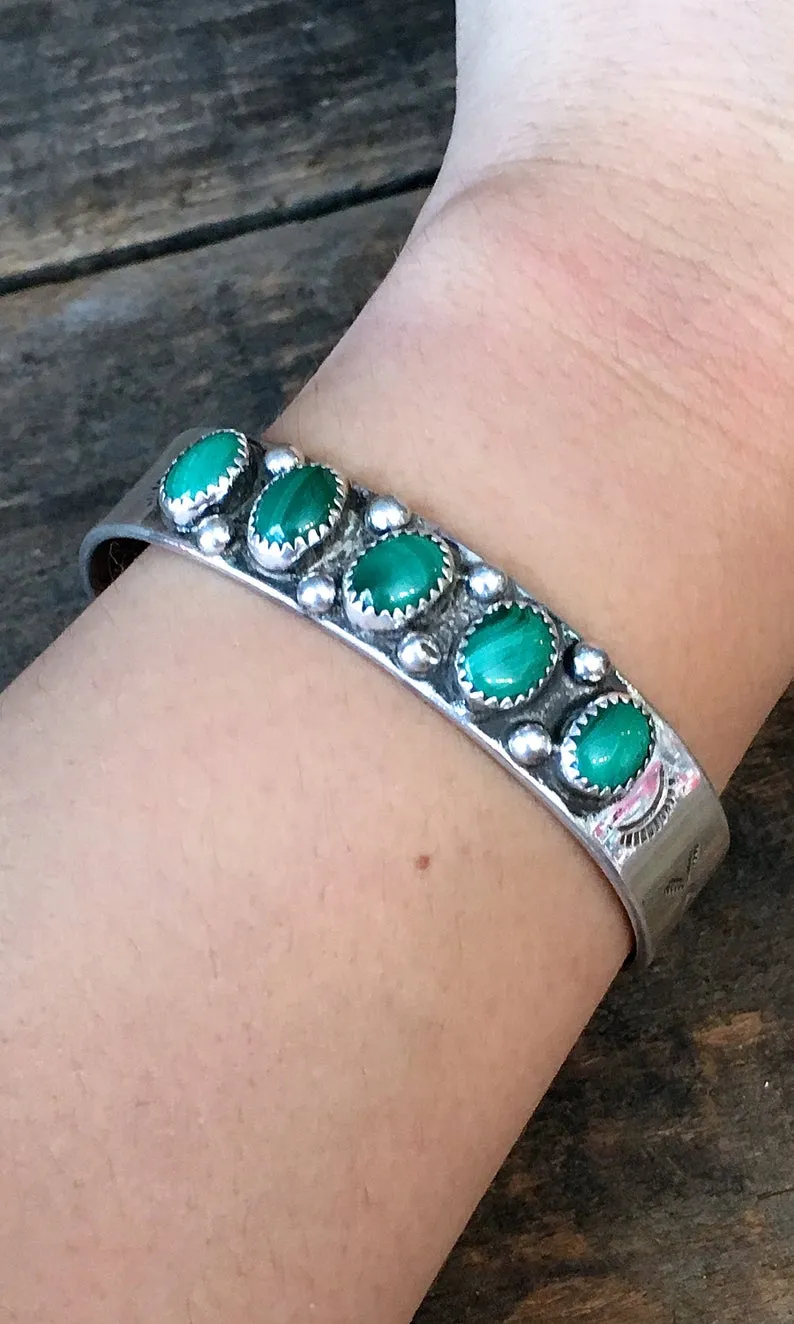 GOING GREEN 1940s Sterling Silver & Malachite Cuff