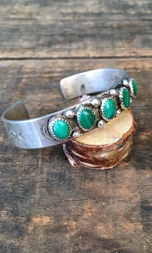 GOING GREEN 1940s Sterling Silver & Malachite Cuff