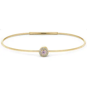 Gold Finish Finish Sterling Silver Round Simulated Pink Sapphire Birth Gem Bracelet with Simulated Diamonds