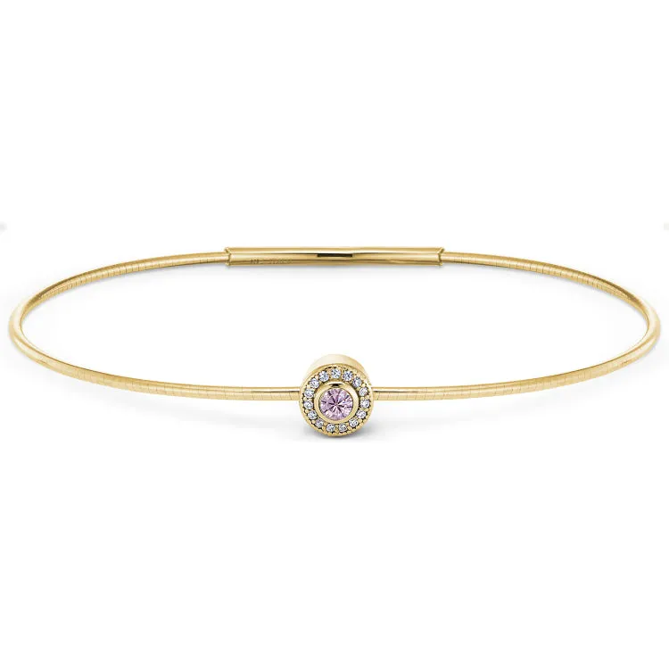 Gold Finish Finish Sterling Silver Round Simulated Pink Sapphire Birth Gem Bracelet with Simulated Diamonds