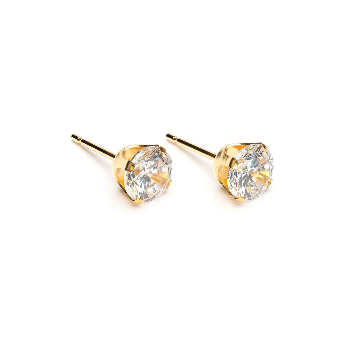 Gold Plated 6 mm Round Cubic Zirconia Stud Earrings