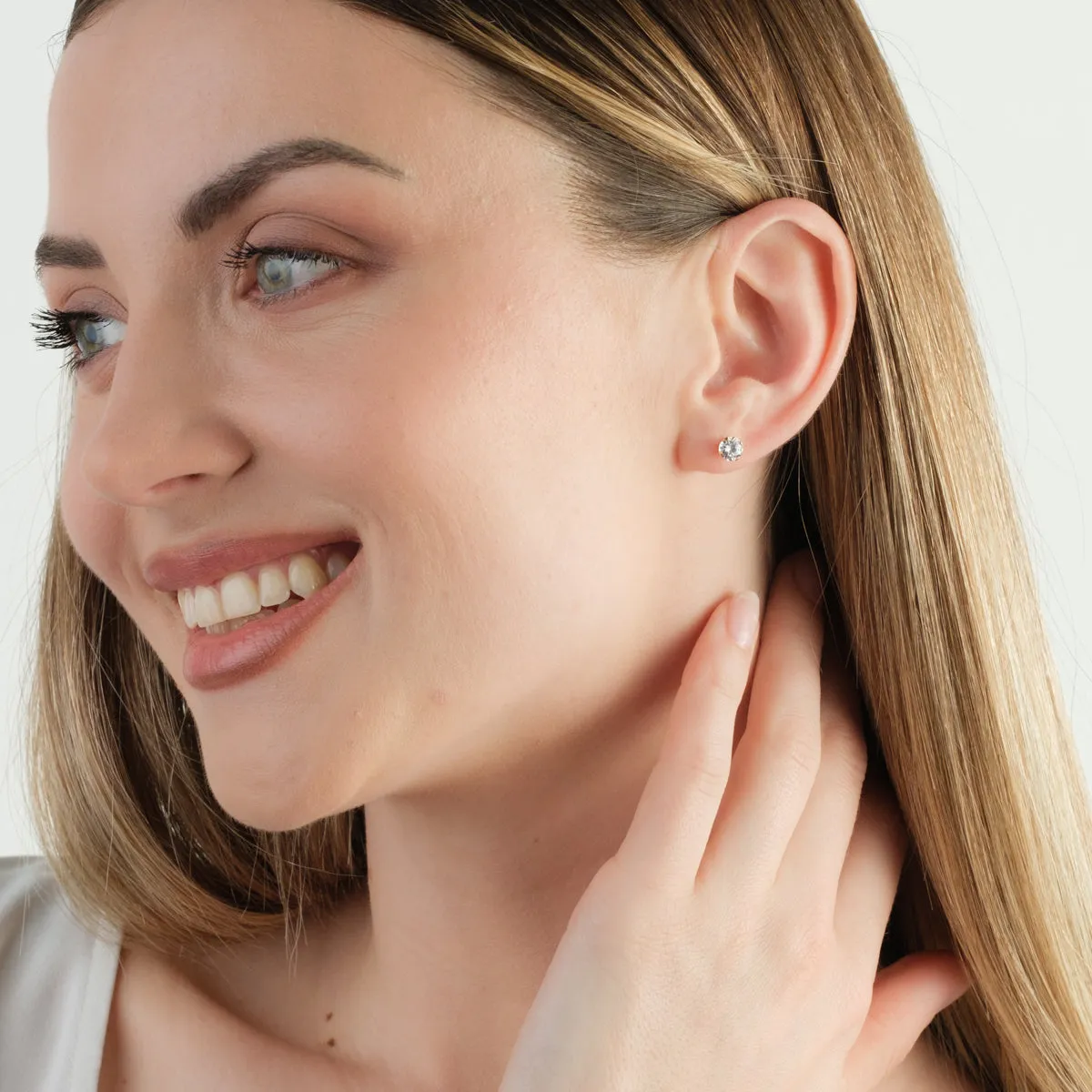 Gold Plated 6 mm Round Cubic Zirconia Stud Earrings