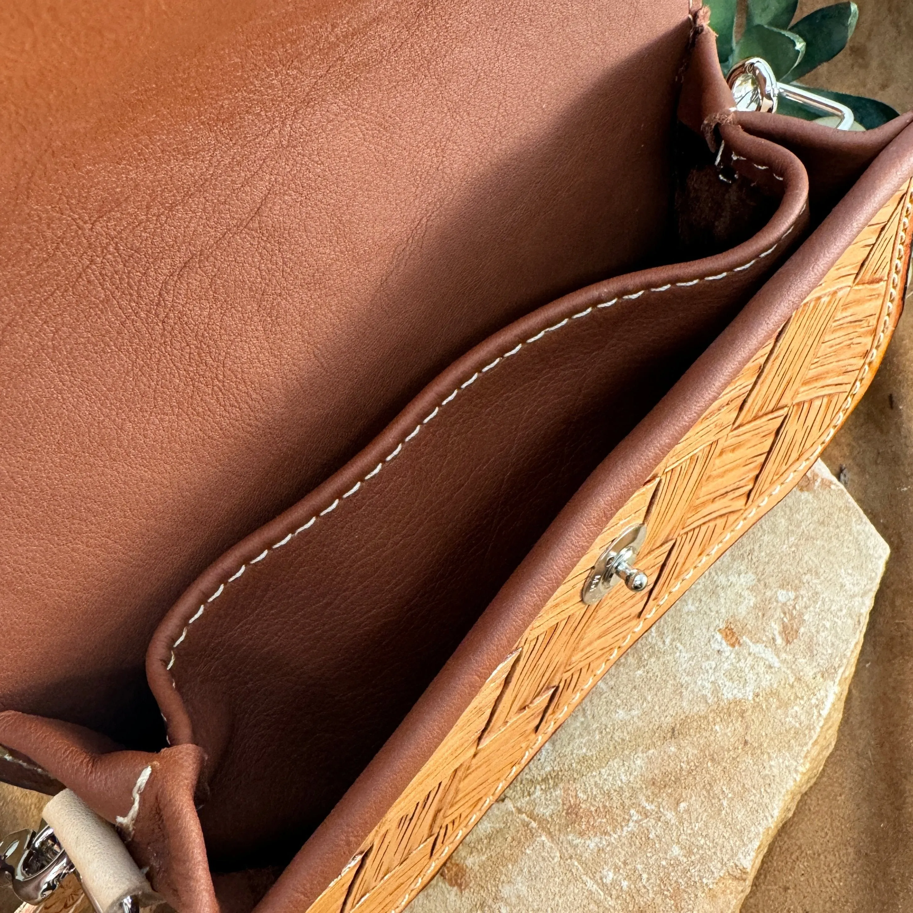 Hand Tooled 'Prescott Flowers' Leather Crossbody Purse by Stephen Vaughn Leatherworks