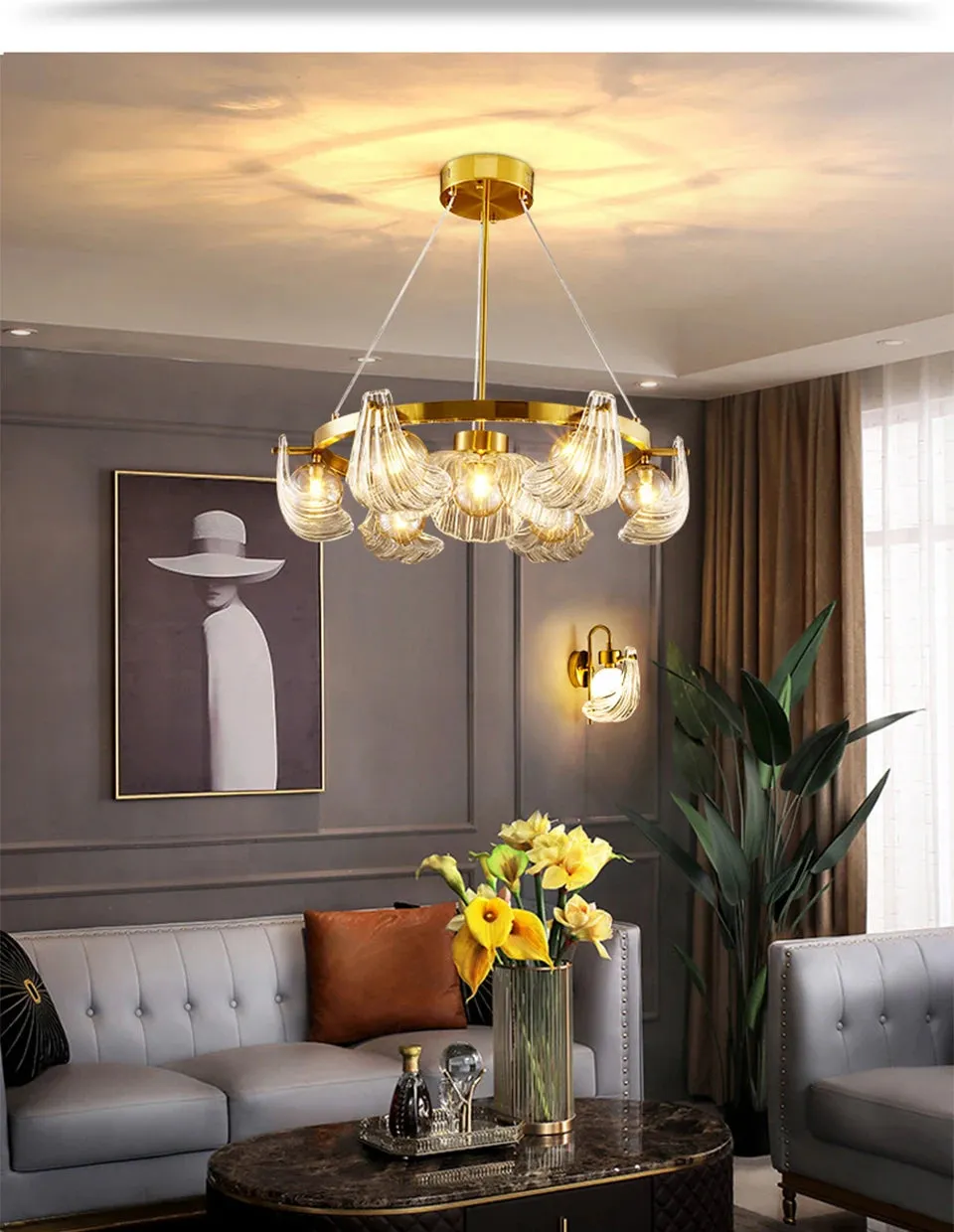 IIS Modern Shell Glass Lampshade Table/Floor/Pendant Light Fixture G9 Socket